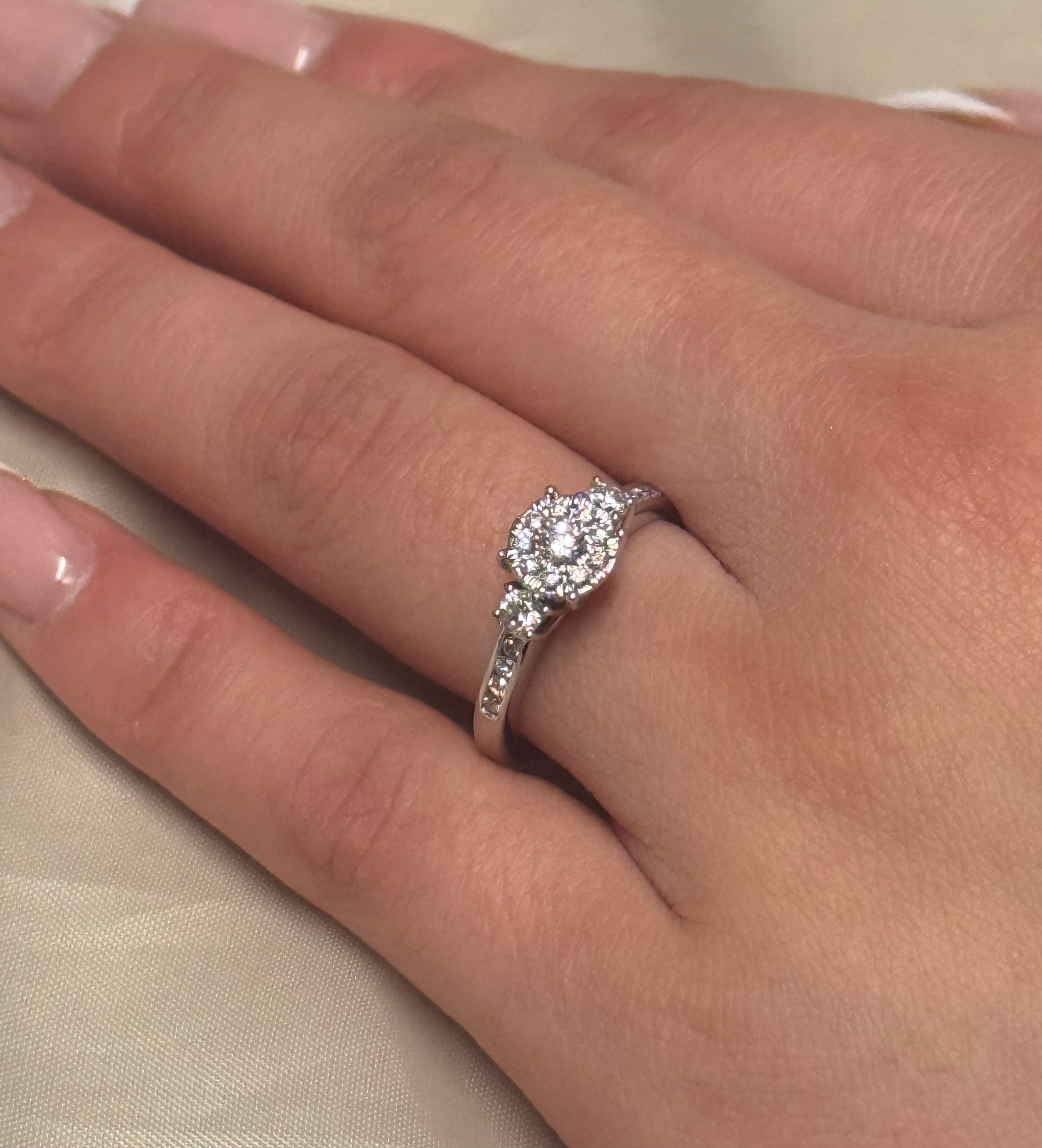 9K White Gold 50pt Illusion Three Stone Diamond Ring