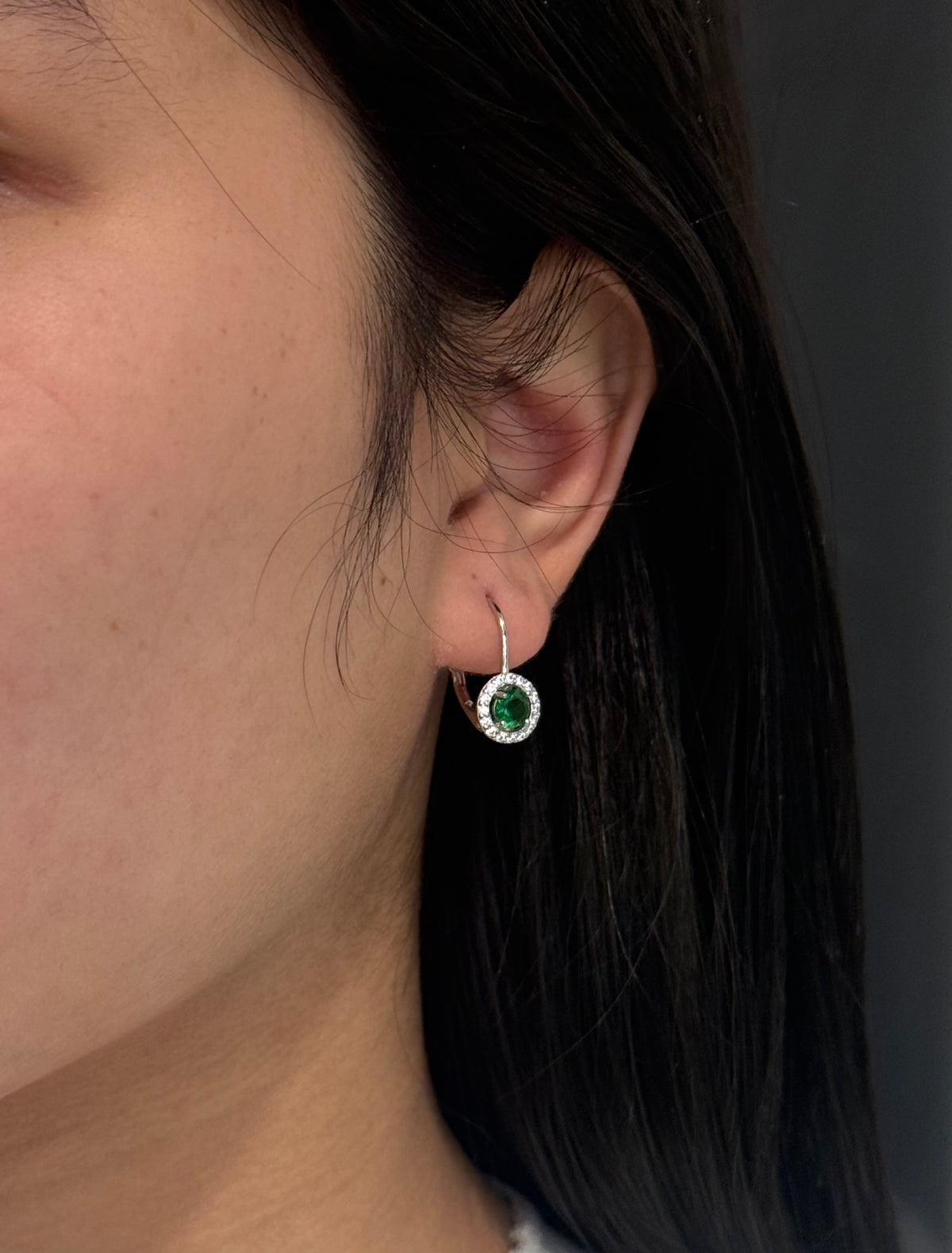 Sterling Silver Green Cz Halo Drop Earrings