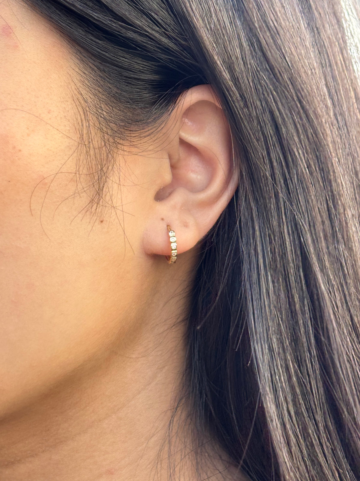 9K Yellow Gold Bezel Set Cz Hoop Earrings