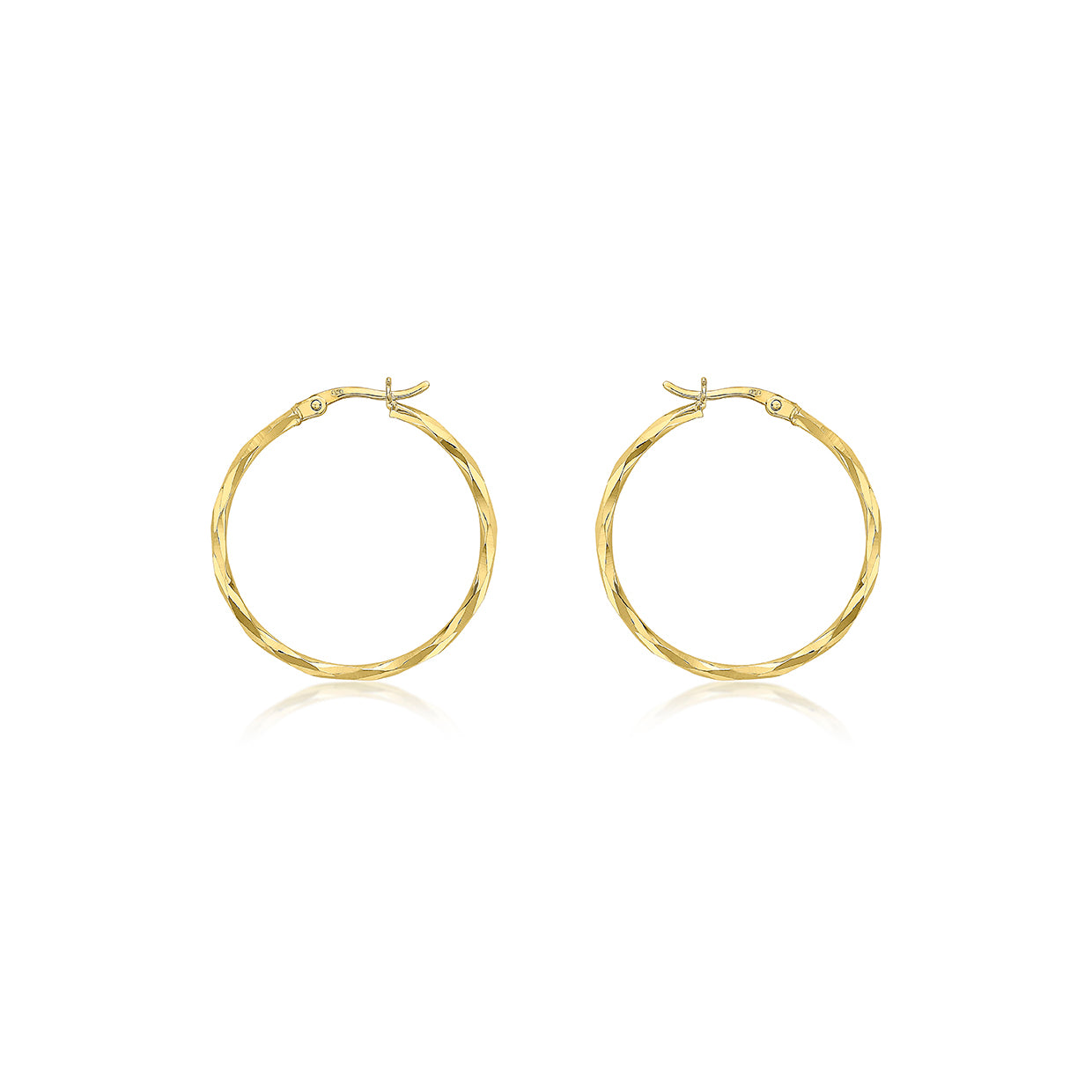 9ct Yellow Gold Large Diamond Cut Twist Hoop Earrings