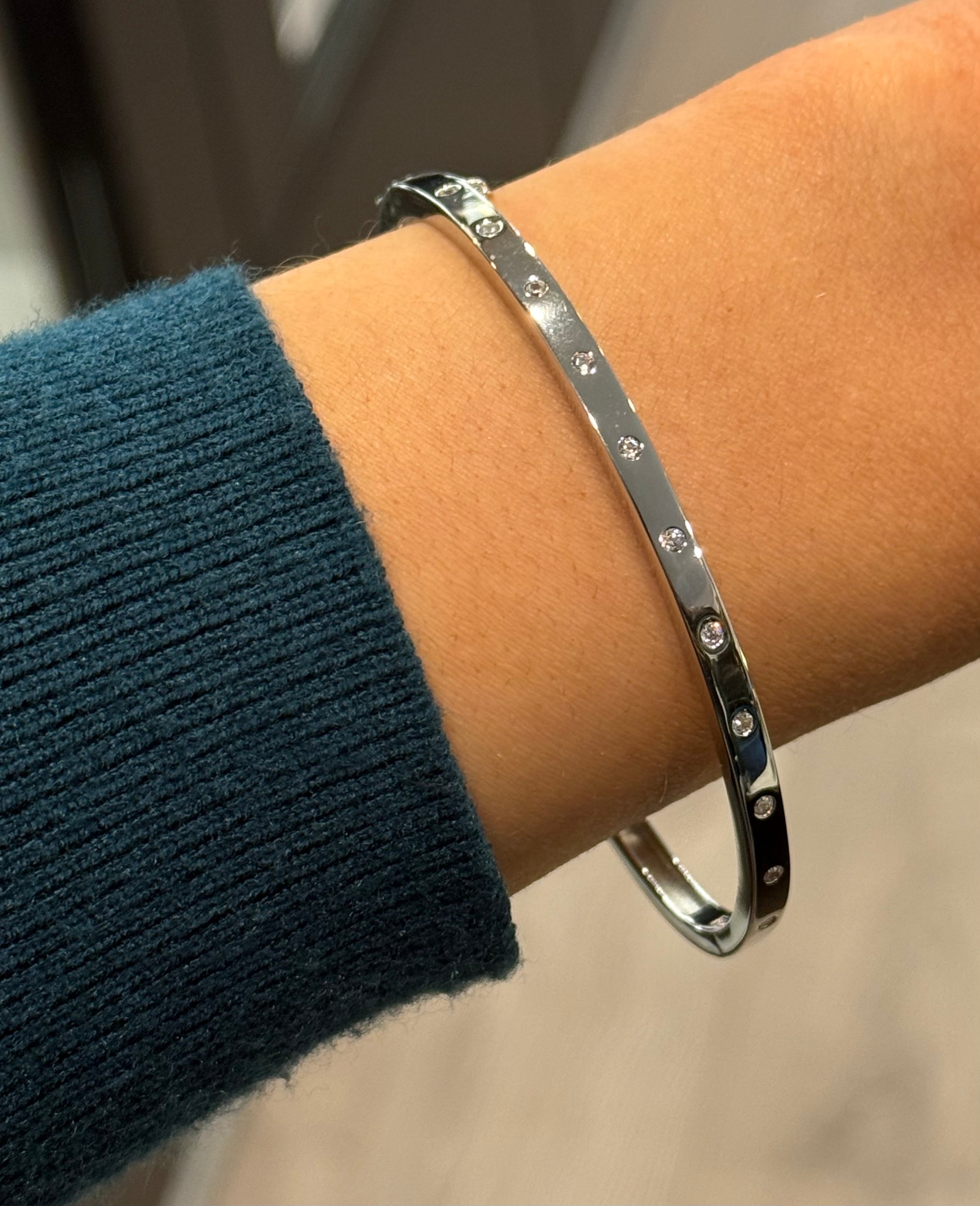 Sterling Silver Inset Cz Bangle