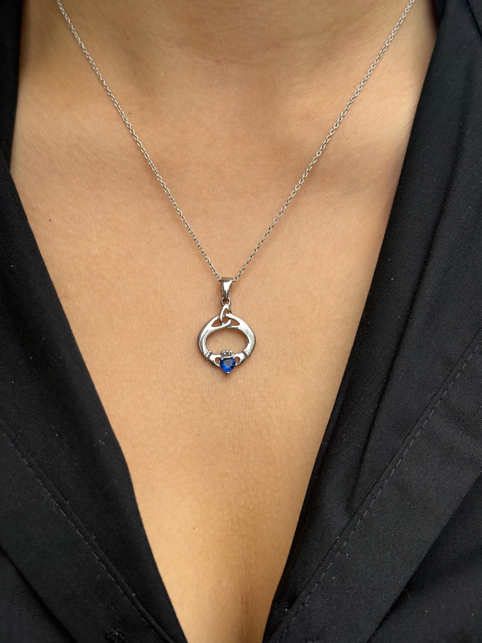 Sterling Silver September Birthstone Claddagh Pendant