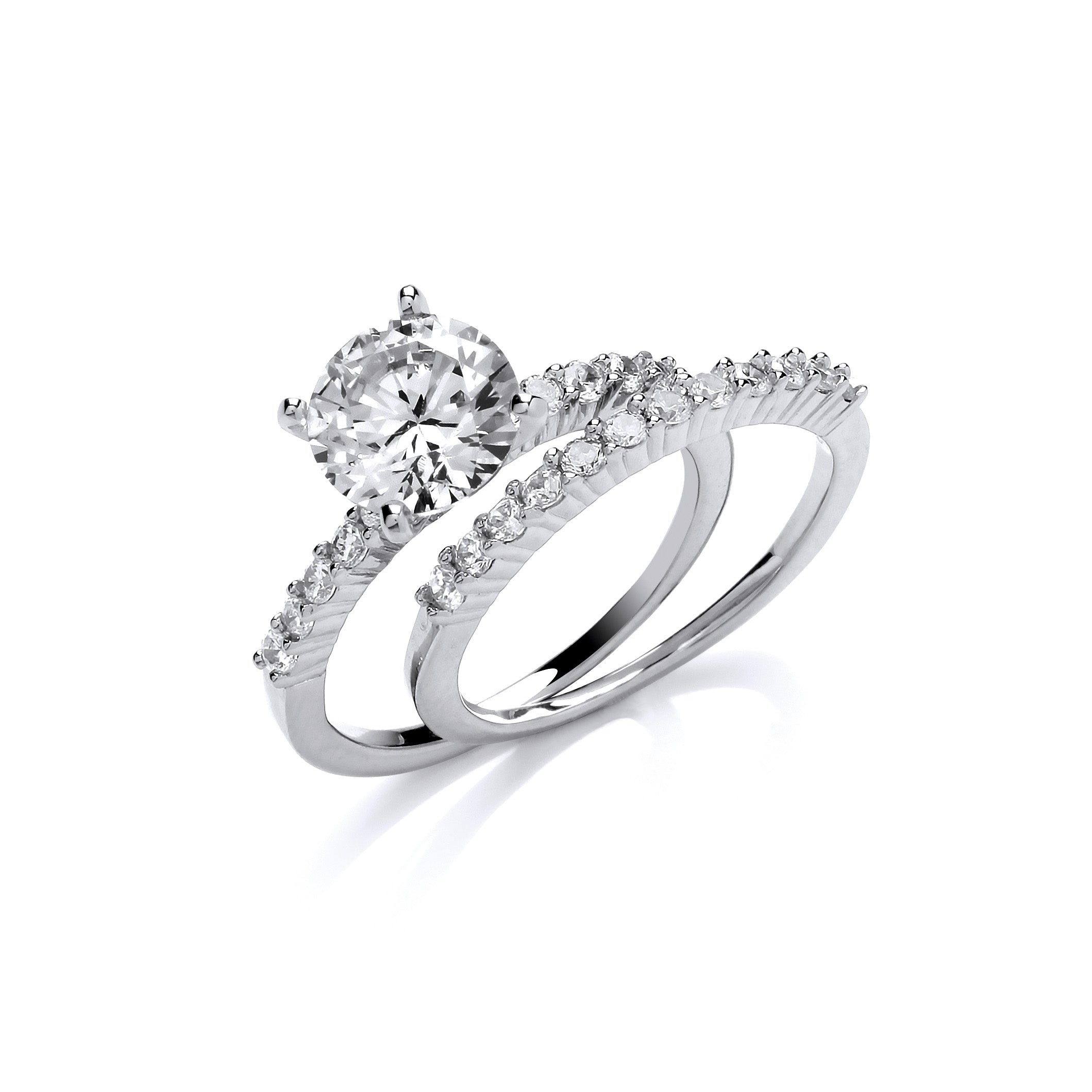Sterling Silver Round CZ Solitaire with CZ Band Set