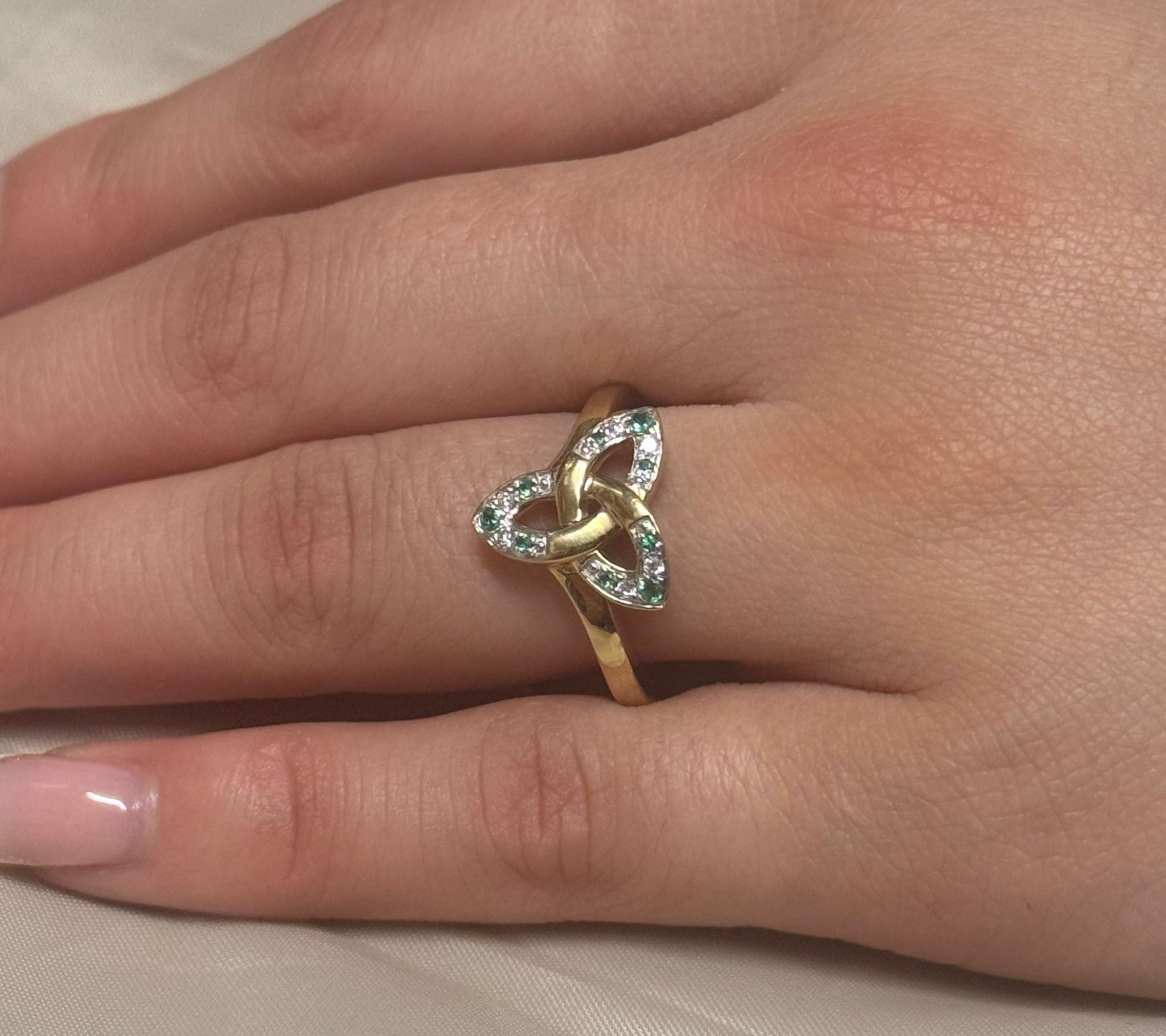 9K Yellow Gold Emerald and Diamond Trinity Ring