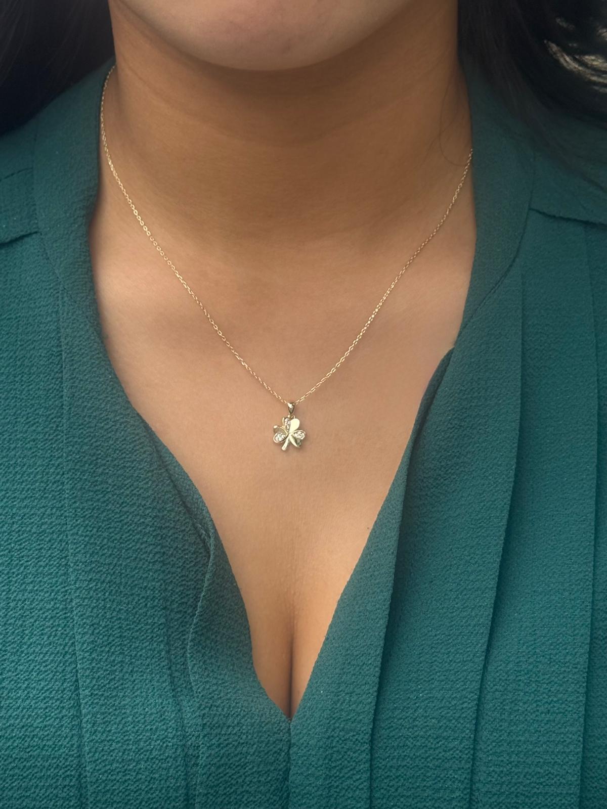 Gold Plated Sterling Silver CZ Shamrock Pendant