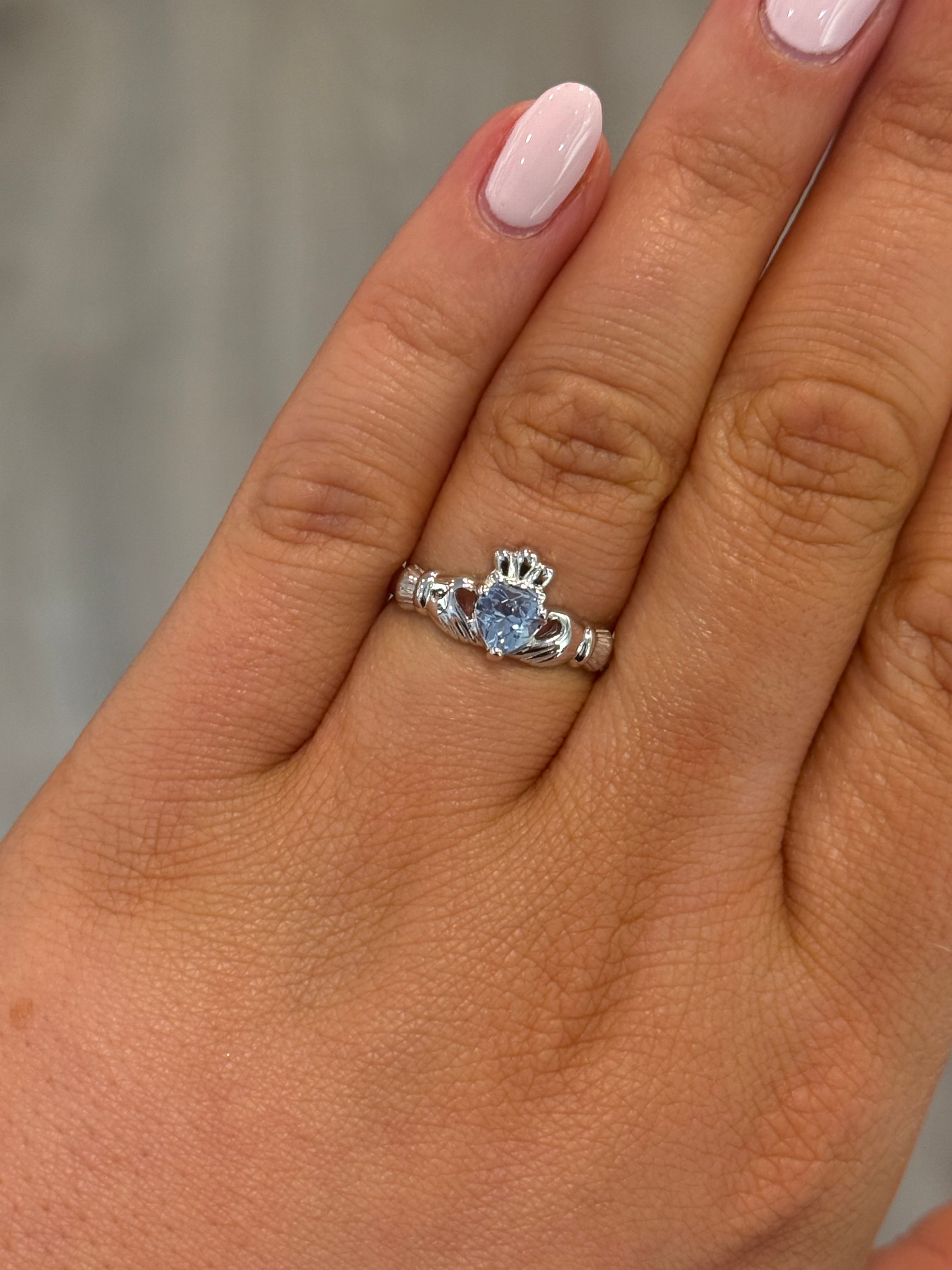 Sterling Silver March Birthstone Claddagh