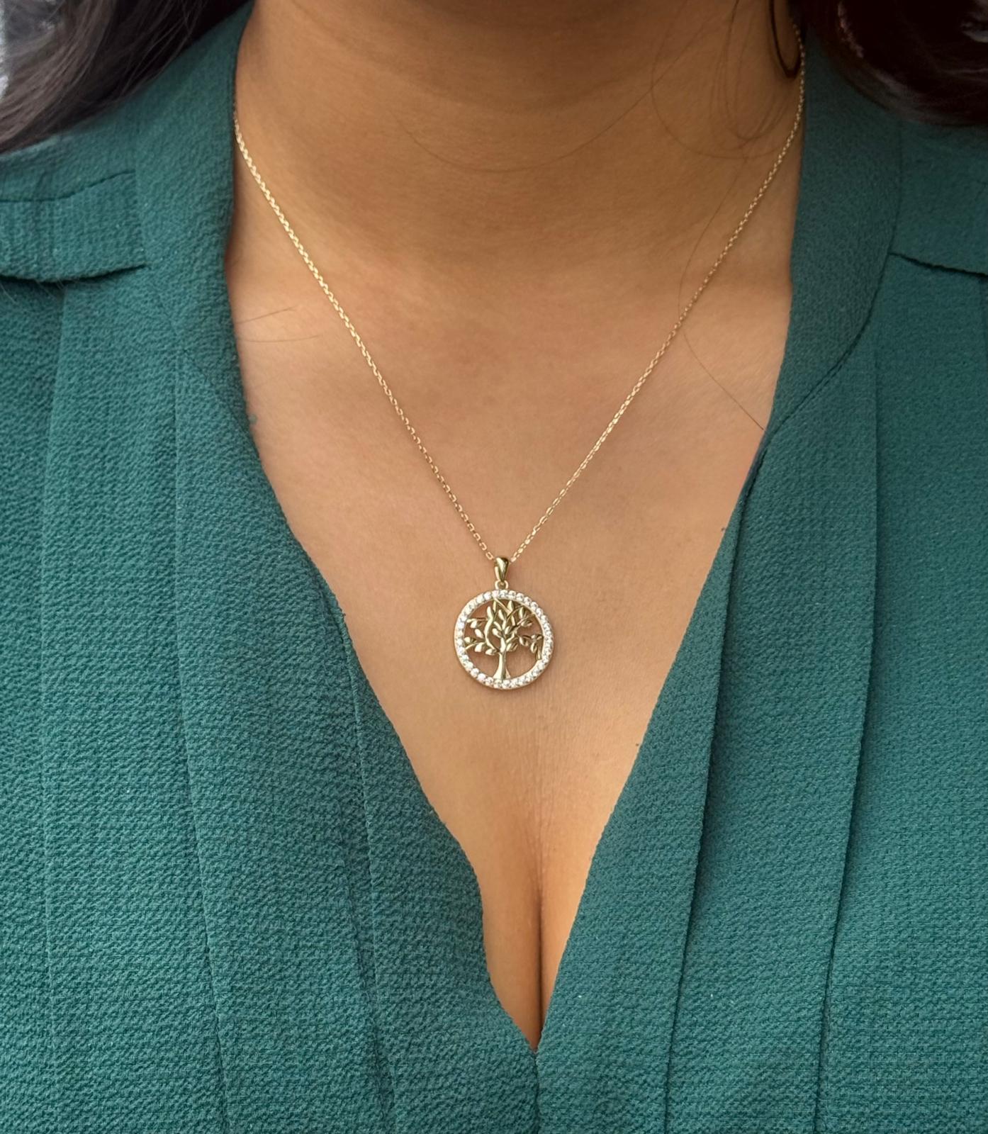 Gold Plated Sterling Silver CZ Tree of Life Pendant