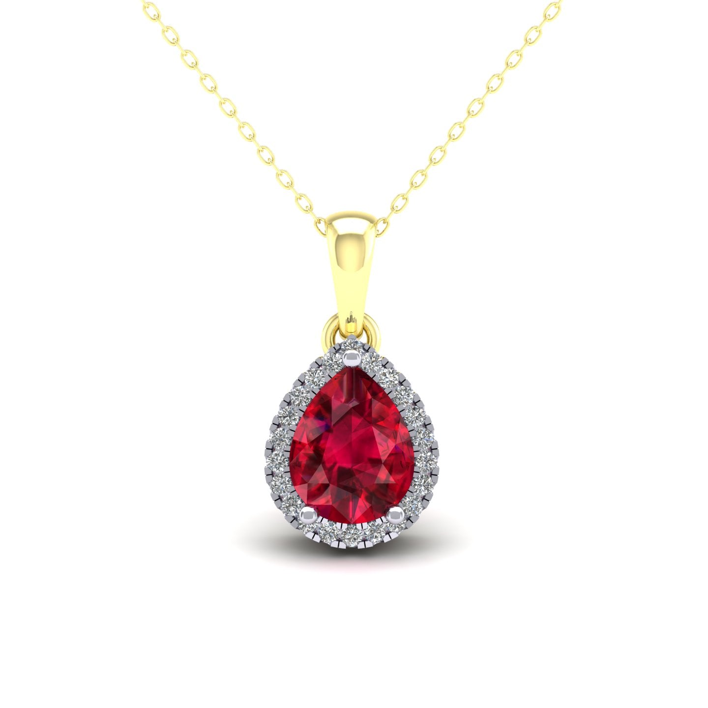 9ct Yellow Gold Red Stone Pear CZ Halo Pendant