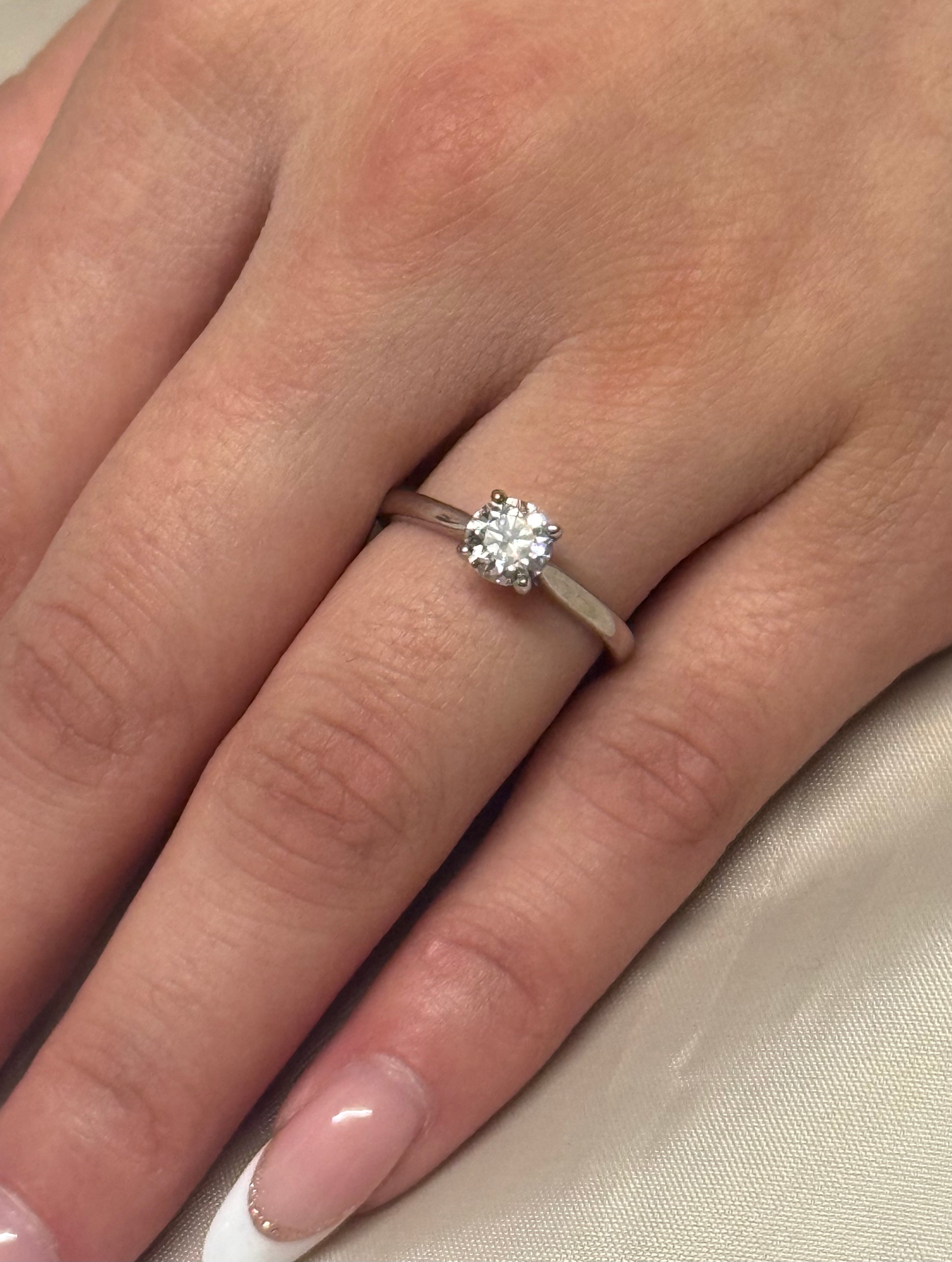 18K White Gold .72ct Natural Brilliant Cut Diamond Solitaire Ring