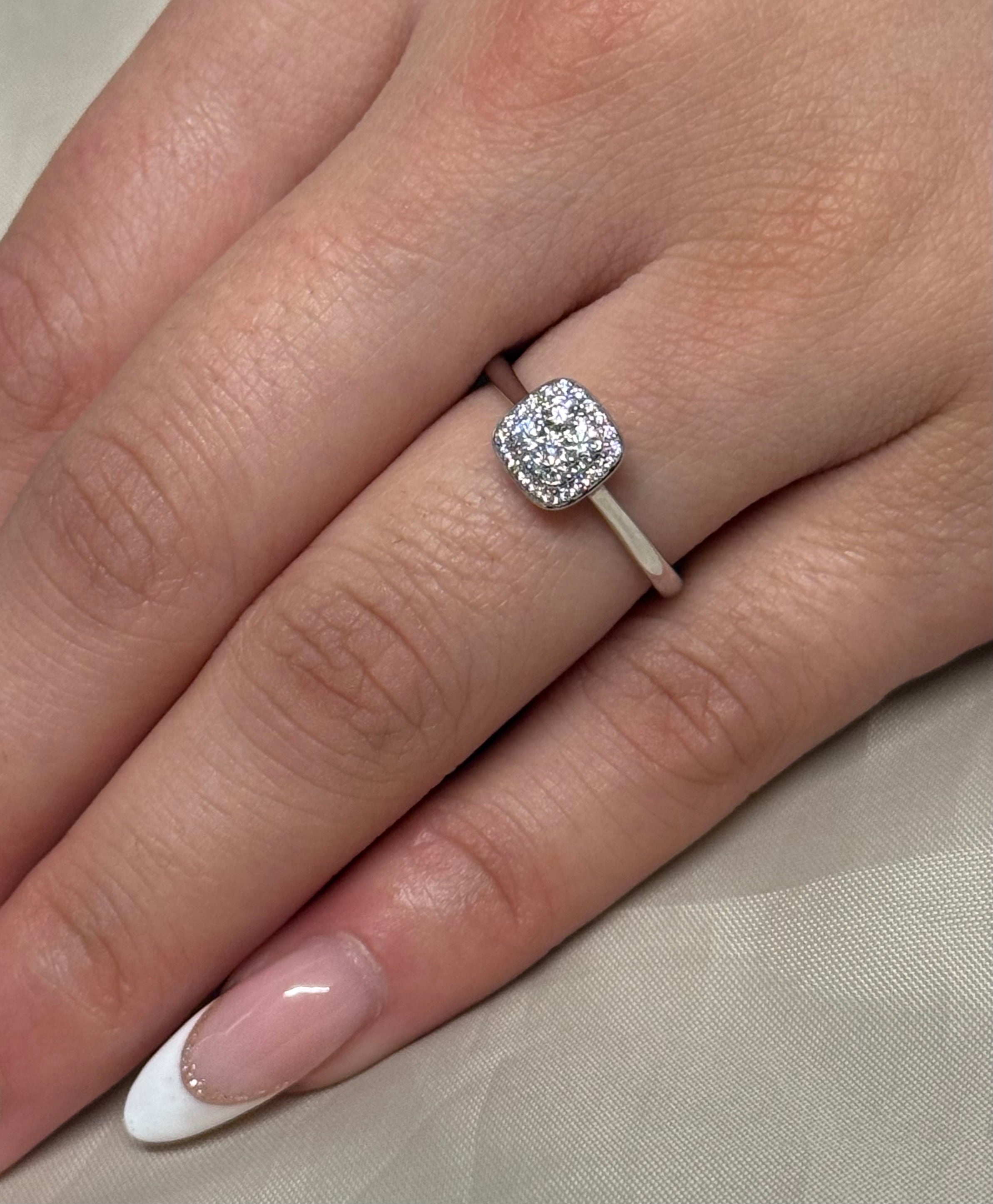 18K White Gold Illusion Cushion Shaped Halo Diamond Ring