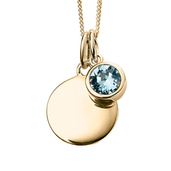 Yellow Gold Plated Sterling Silver March Birthstone Disc Pendant
