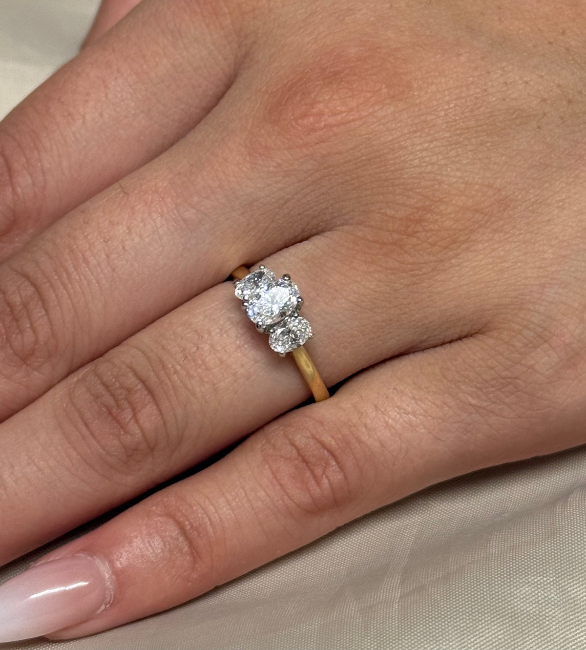 18K Yellow Gold 1.09ct Laboratory Grown Oval 3 Stone Ring