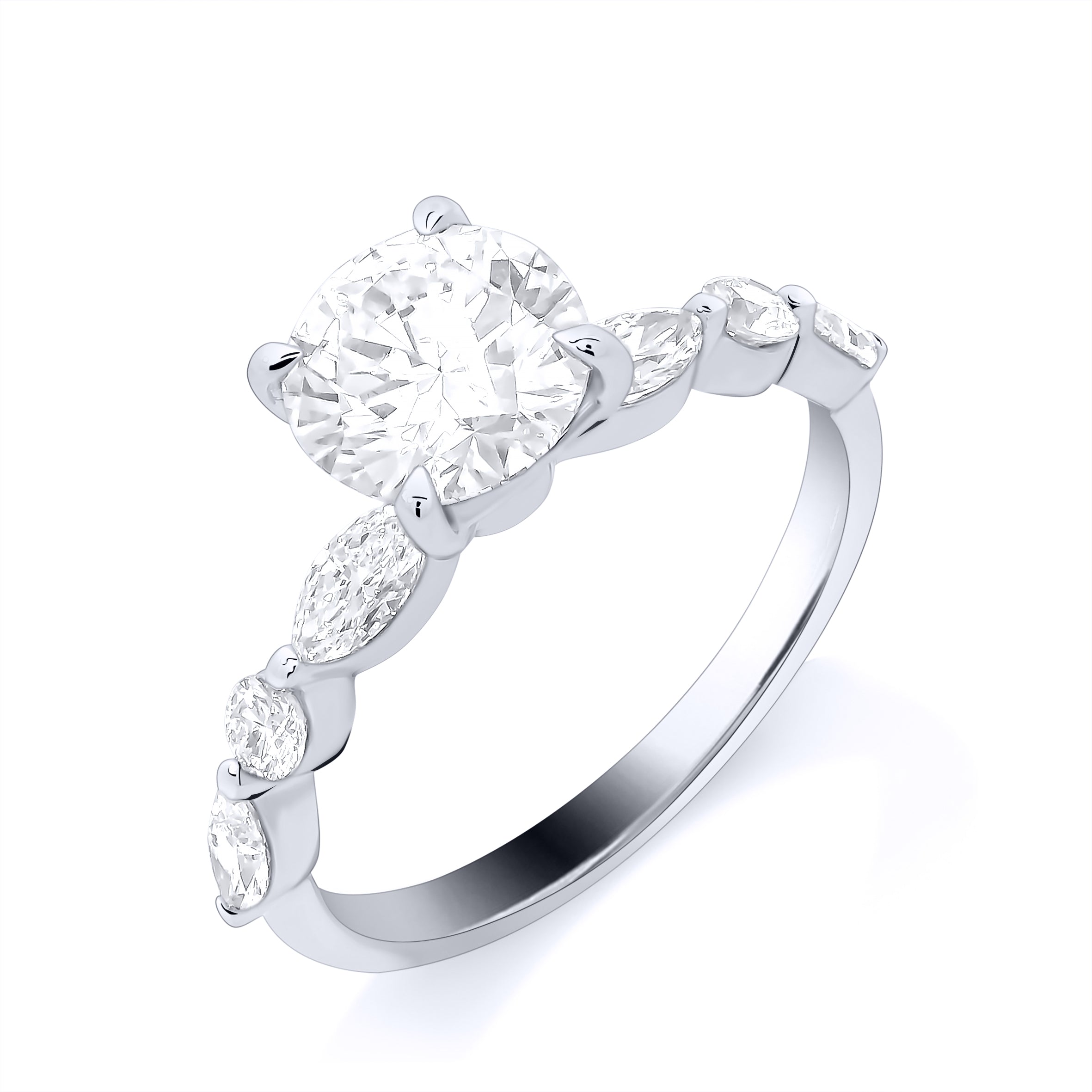 9K White Gold 1.50ct Brilliant Cut Laboratory Grown Diamond Ring with Fancy Band