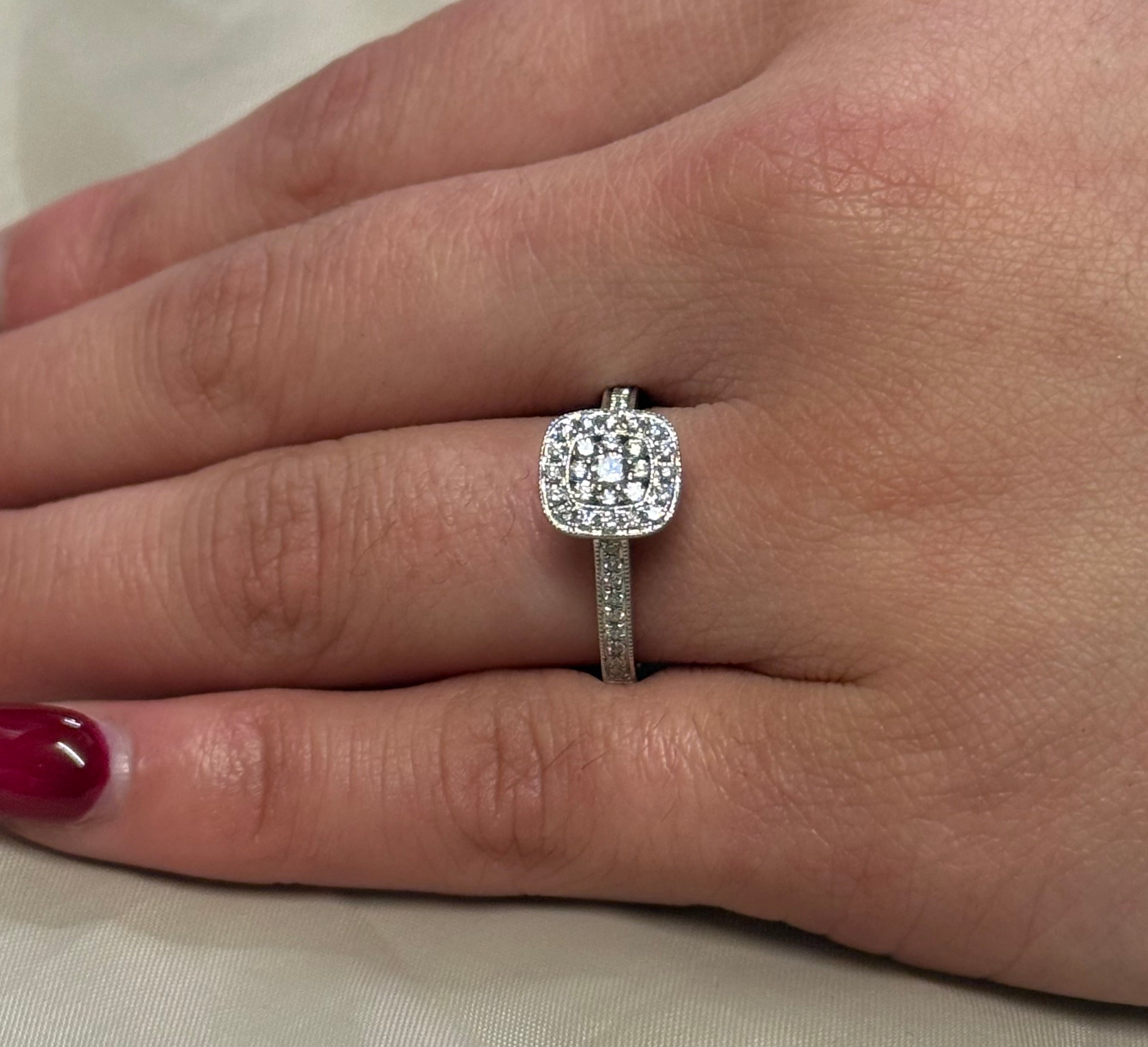 9K Yellow Gold Cushion Illusion Diamond Ring with Diamond Band