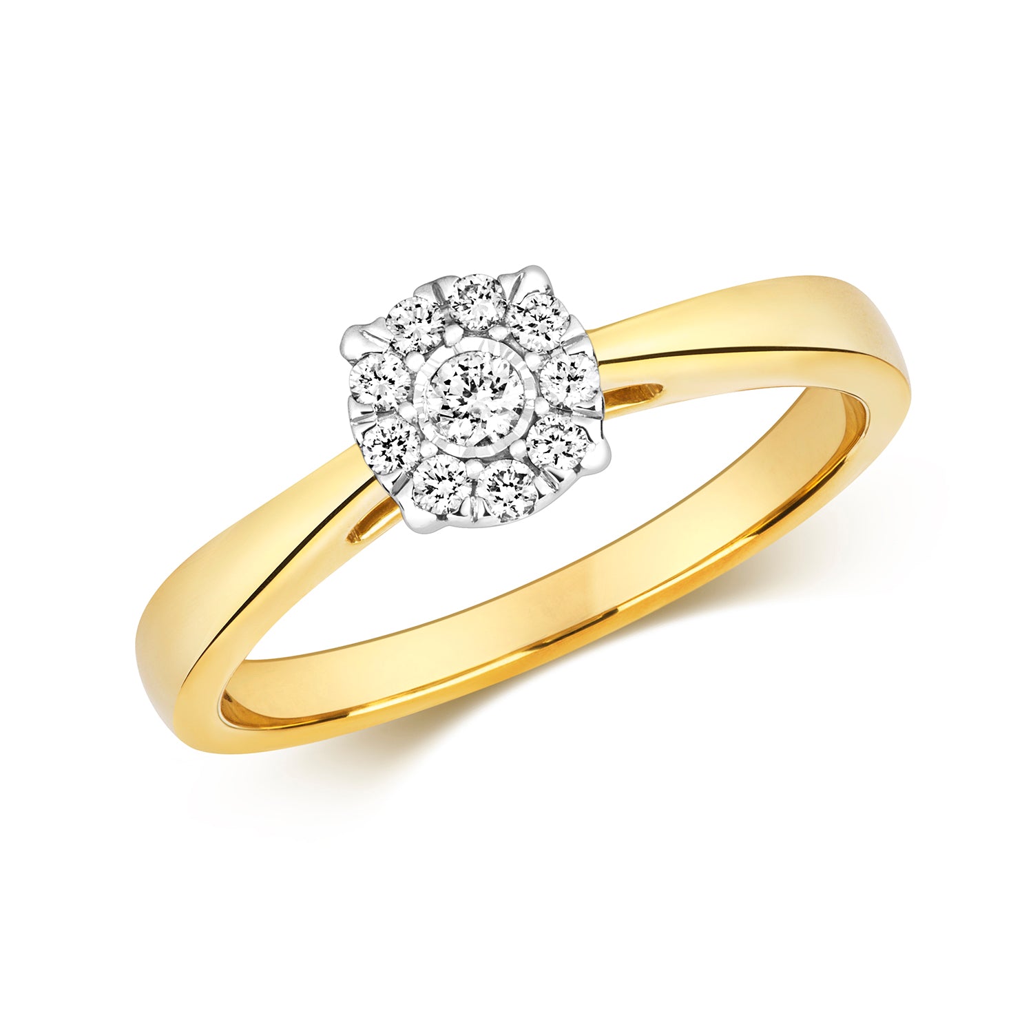 9K Yellow Gold Illusion Solitaire Diamond Ring