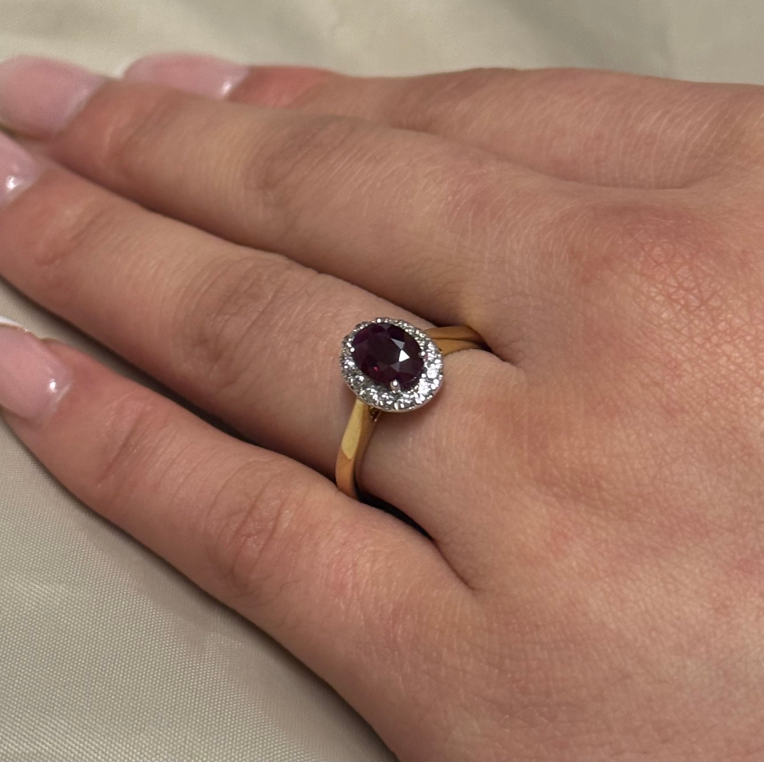9K Yellow Gold Oval Ruby with Diamond Halo