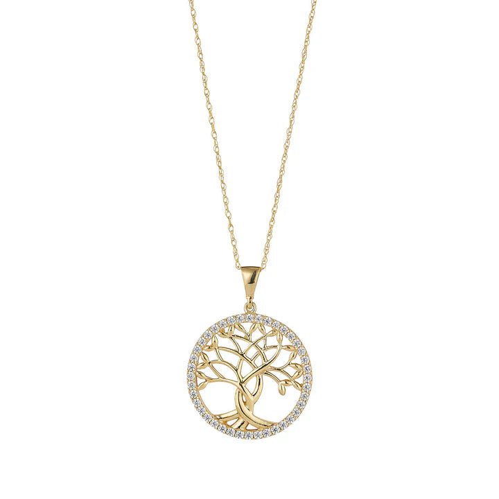 9ct Yellow Gold Tree Of Life CZ Pendant