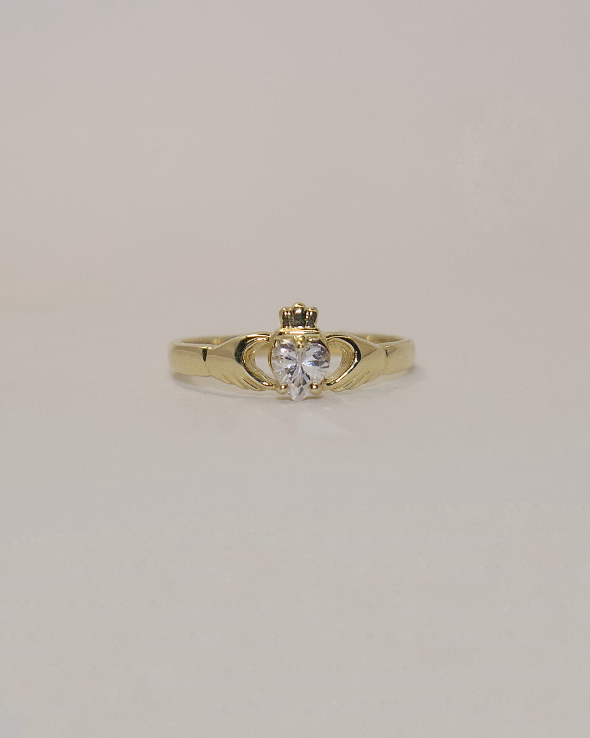9ct Yellow Gold Dainty Clawset Cz Claddagh Ring