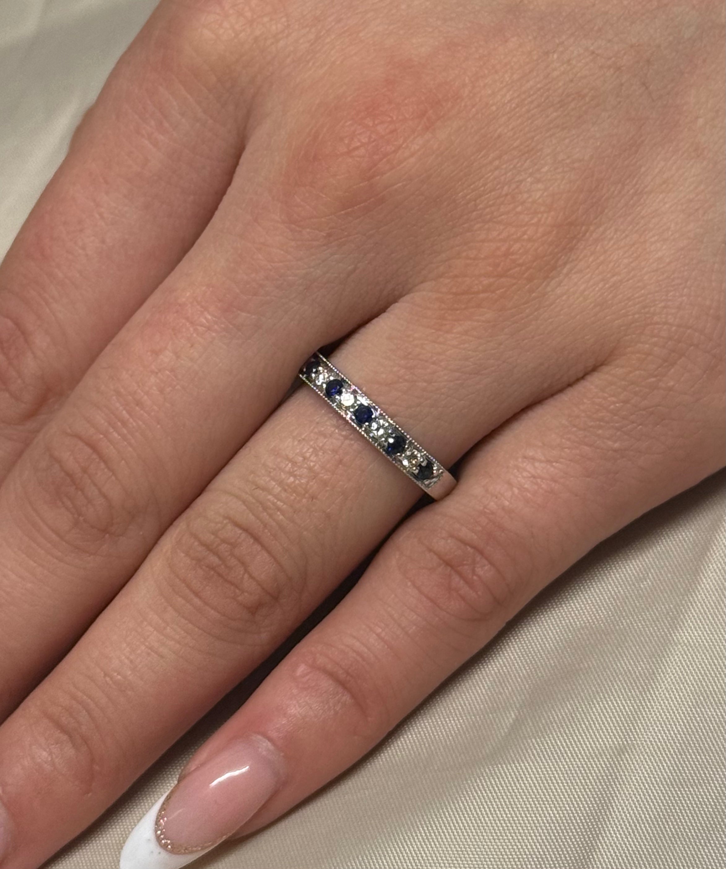 9ct White Gold Milgrain Channel Set Sapphire and Diamond Band