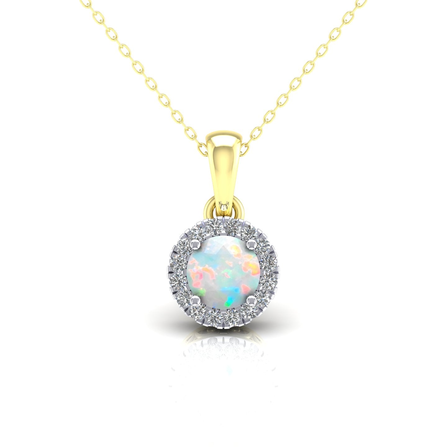 9ct Yellow Gold Opal Round CZ Halo Pendant