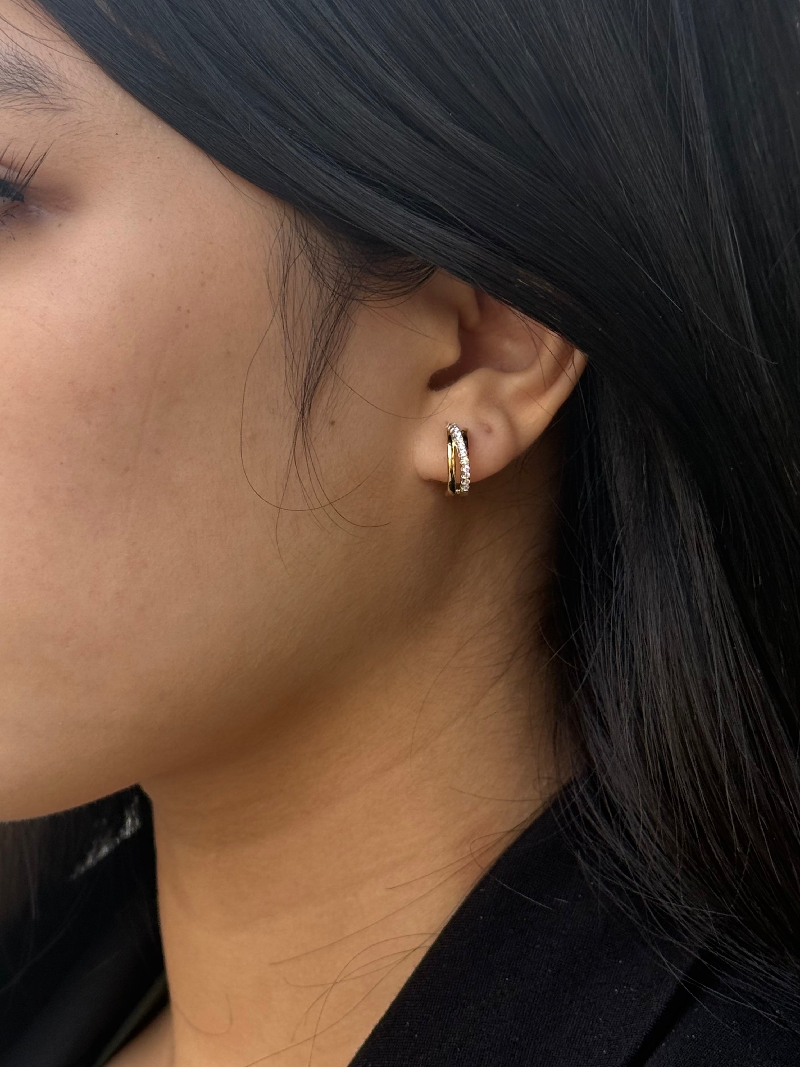 Gold Plated Sterling Silver Cz Crossover Hoop Earrings