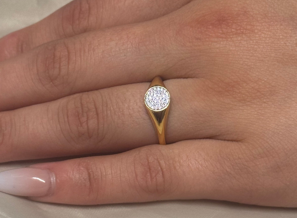 9K Yellow Gold Round Multi-stone CZ Signet Ring