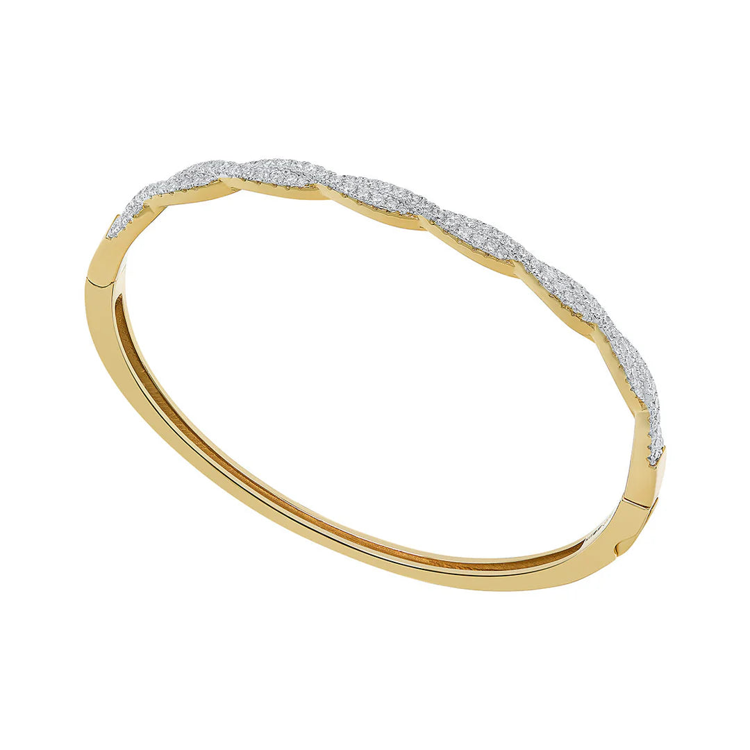 Gold Plated Sterling Silver CZ Twist Bangle