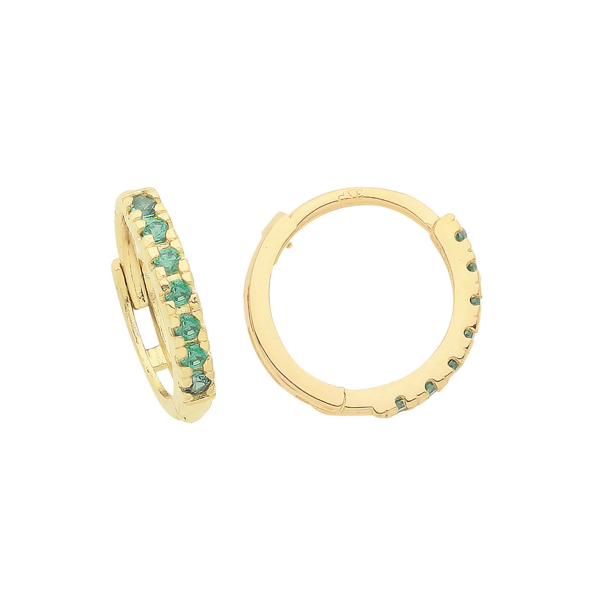 9K Yellow Gold Green Stone Hoops￼