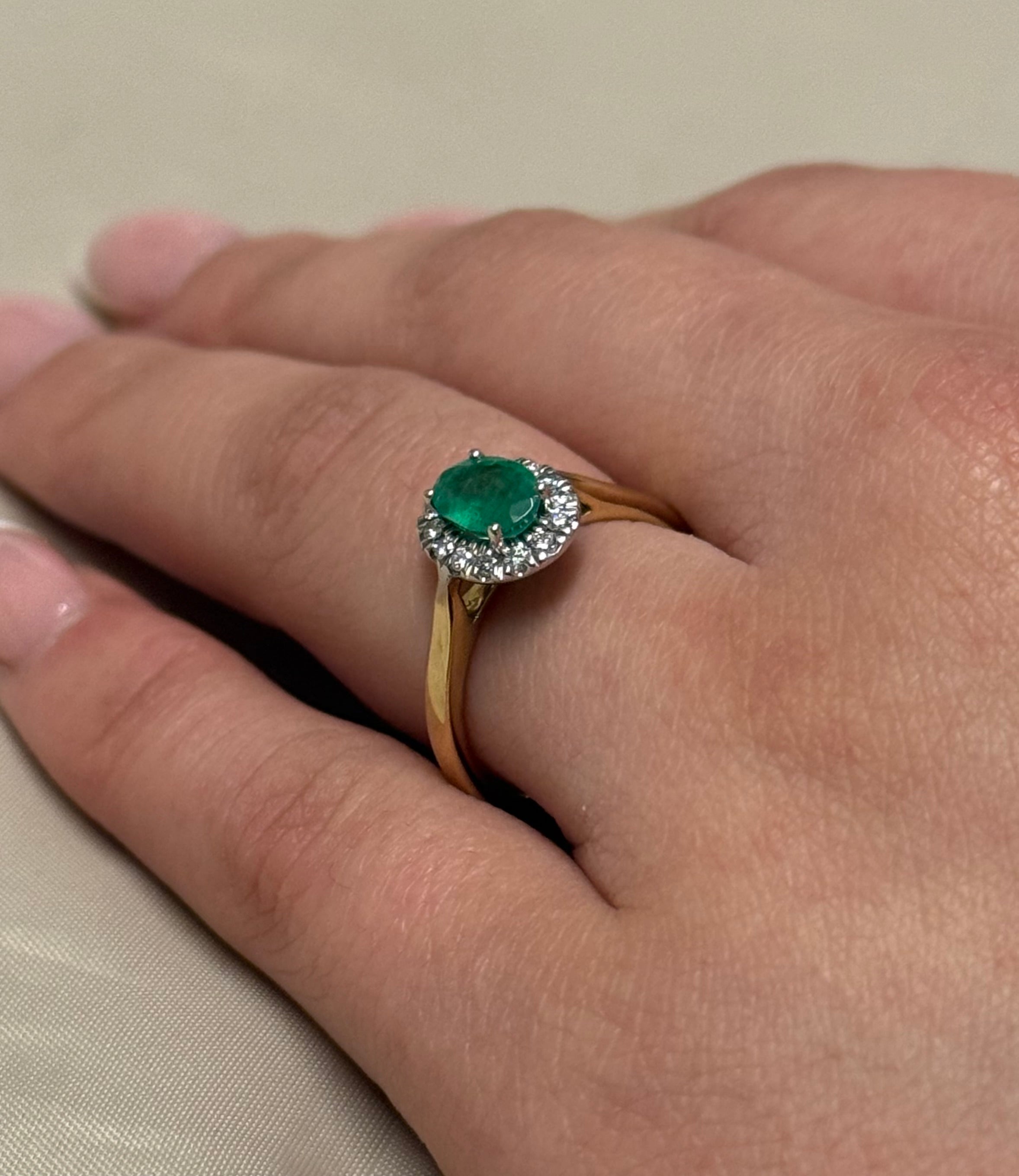 9K Yellow Gold Oval Emerald with Diamond Halo