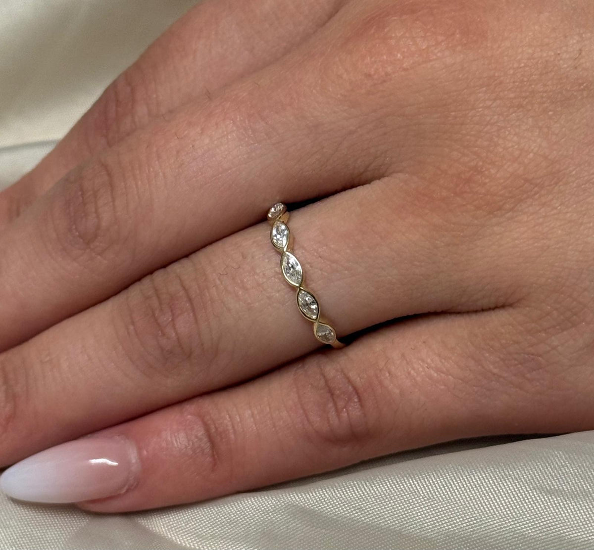 9K Yellow Gold Bezel Set CZ Marquise Band