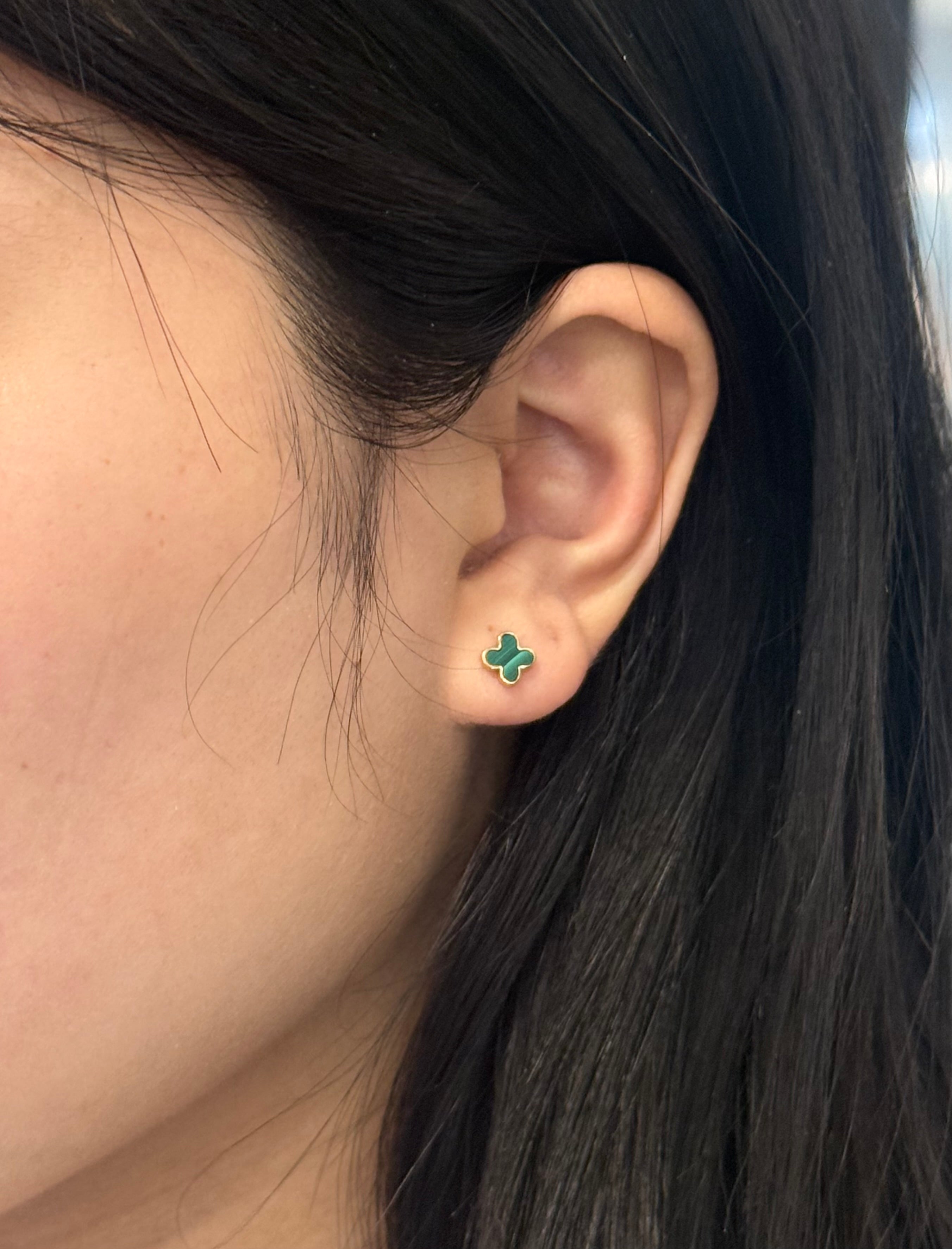 9ct Yellow Gold Malachite Clover Studs