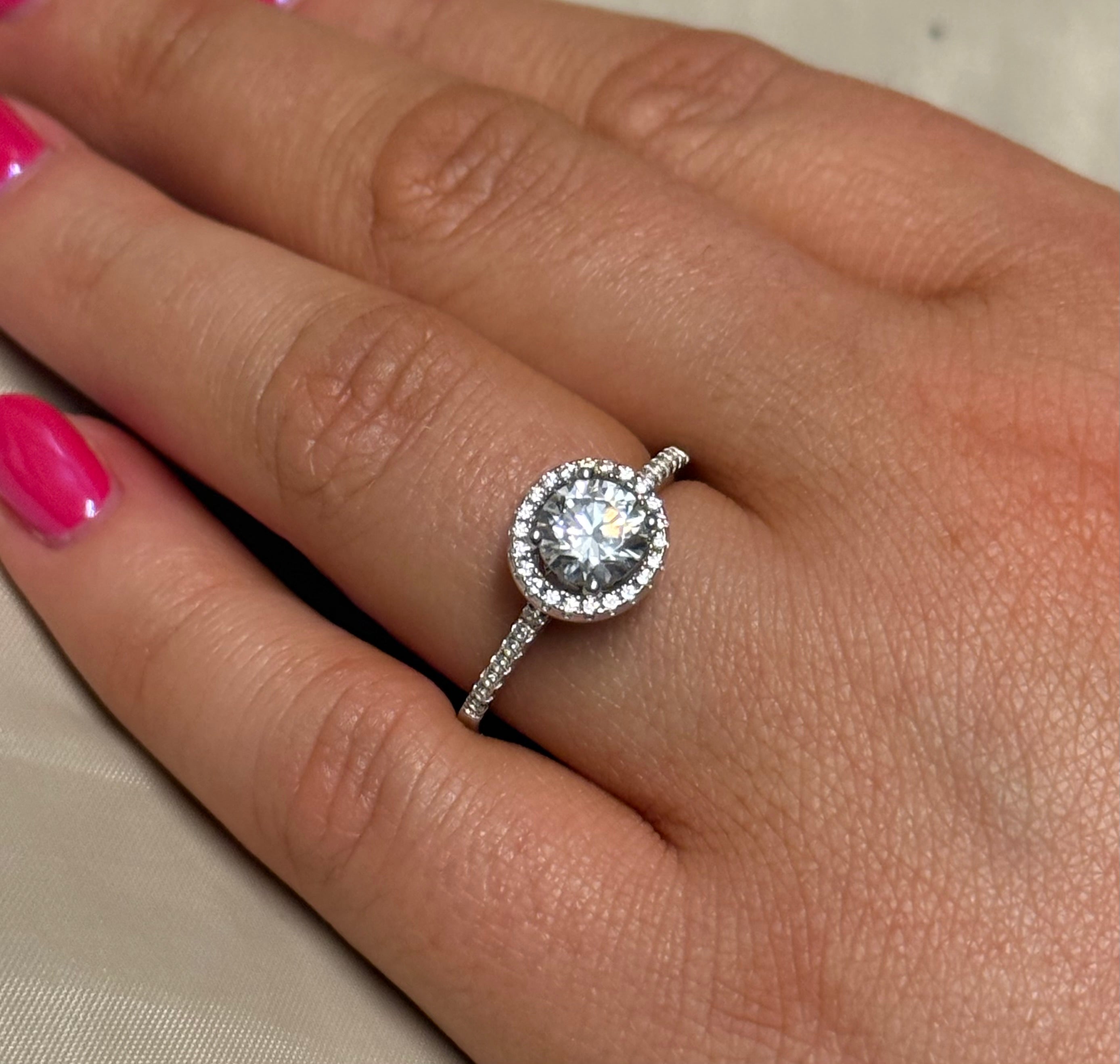 Sterling Silver Round Halo with CZ Band