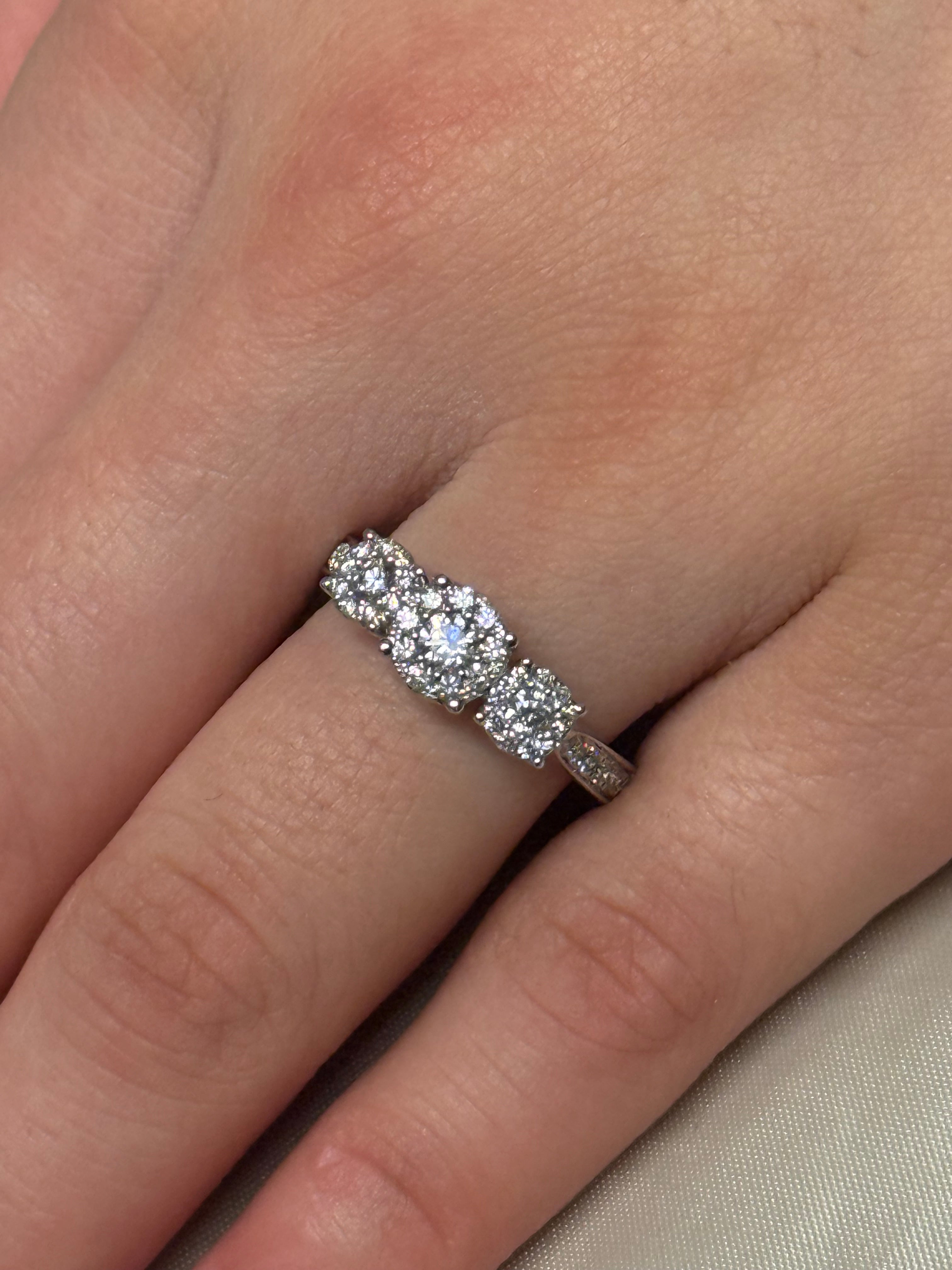 9K White Gold Illusion Three Stone with Diamond Band