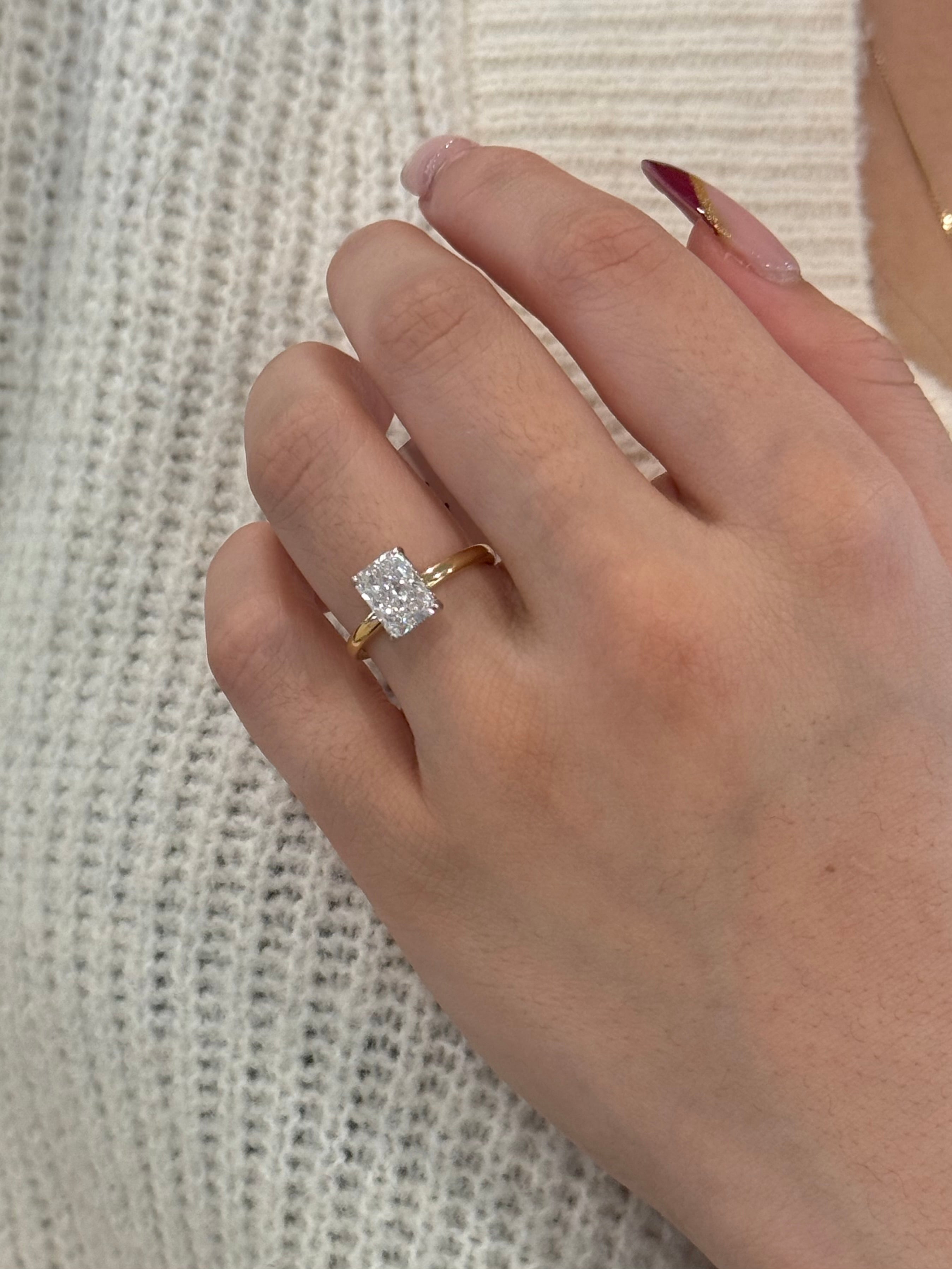 18K Yellow Gold 2ct Radiant Laboratory Grown Diamond Solitaire with Hidden Halo