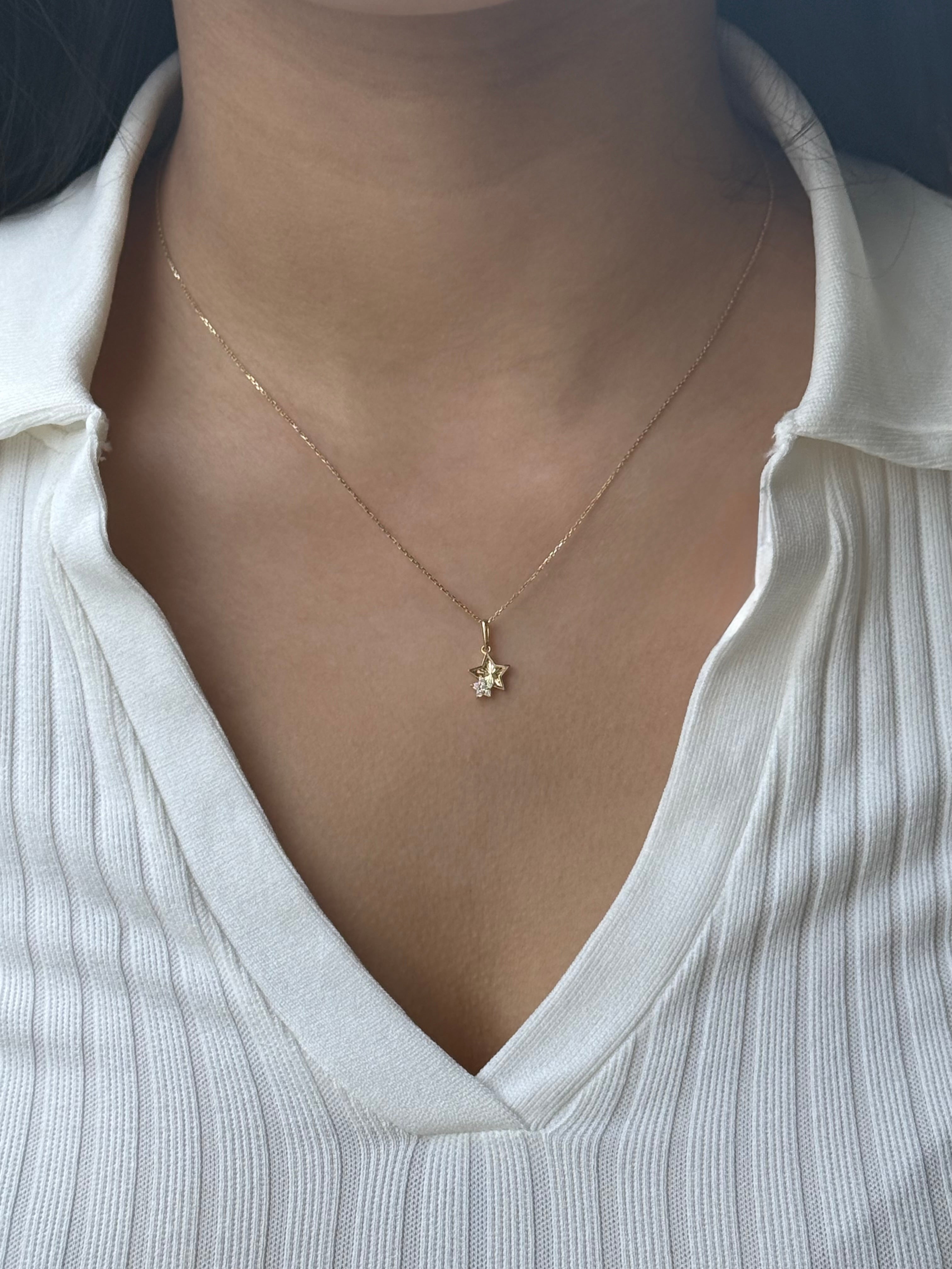 9ct Yellow Gold Double Star CZ Pendant