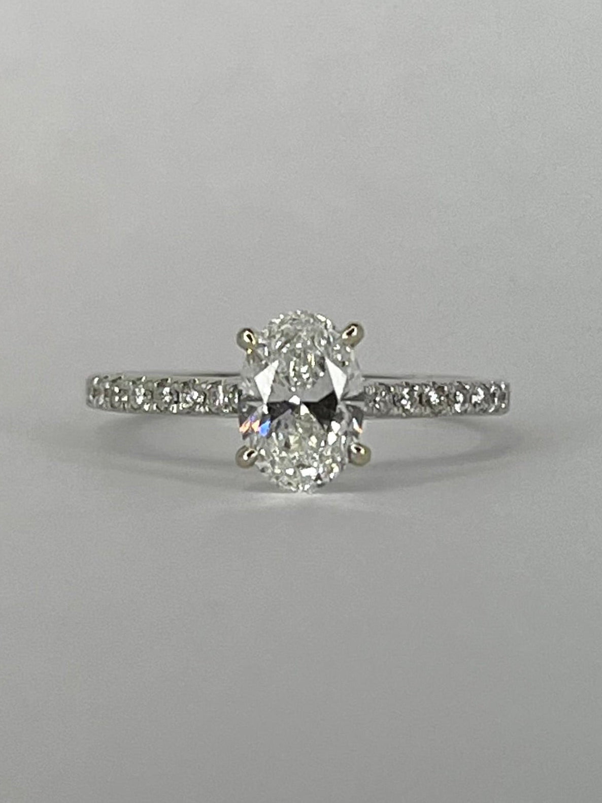 18K White Gold 1ct Oval Laboratory Grown Diamond Solitaire with Diamond Band