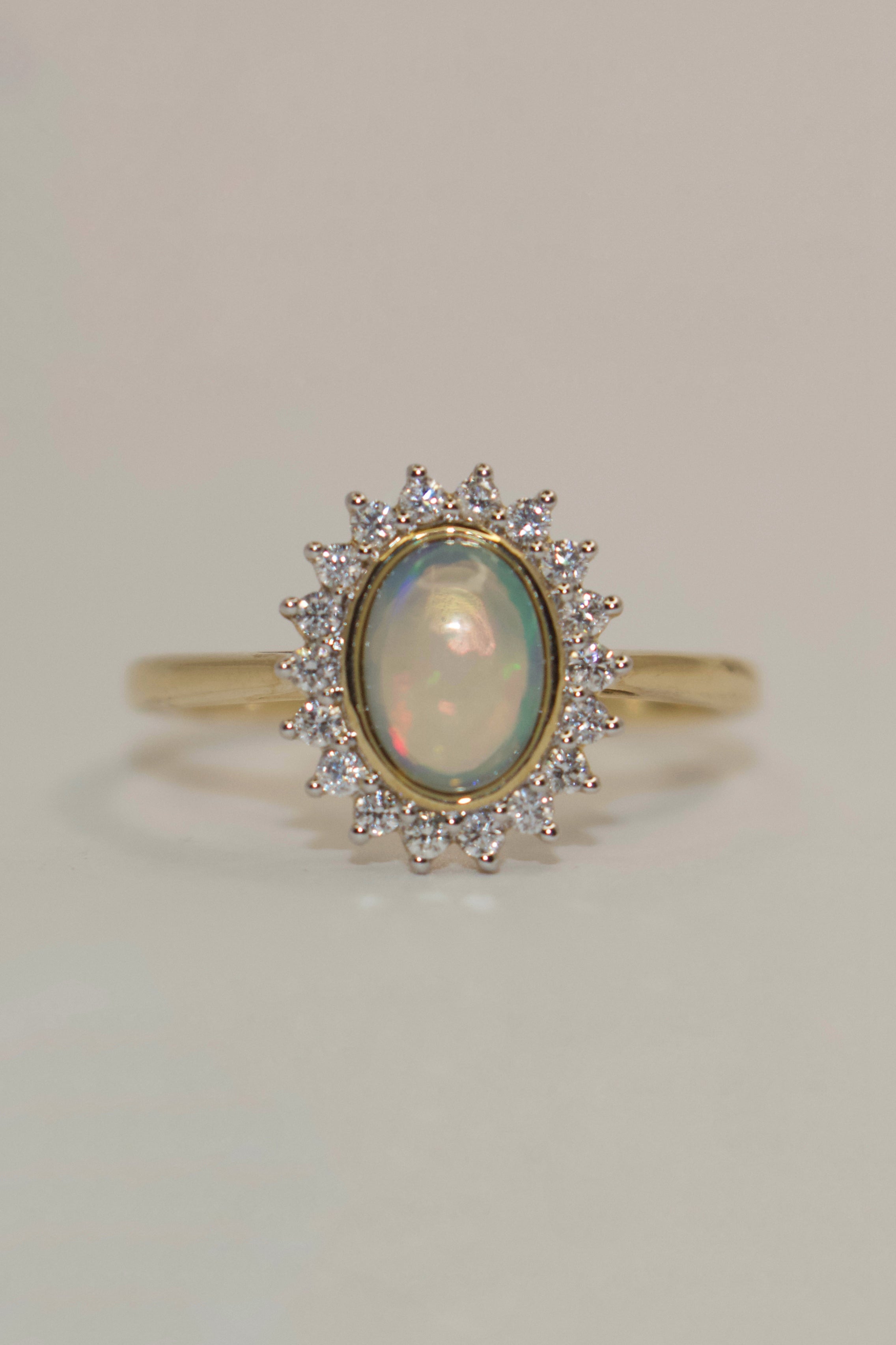 9K Yellow Gold Opal and Diamond Cluster Ring