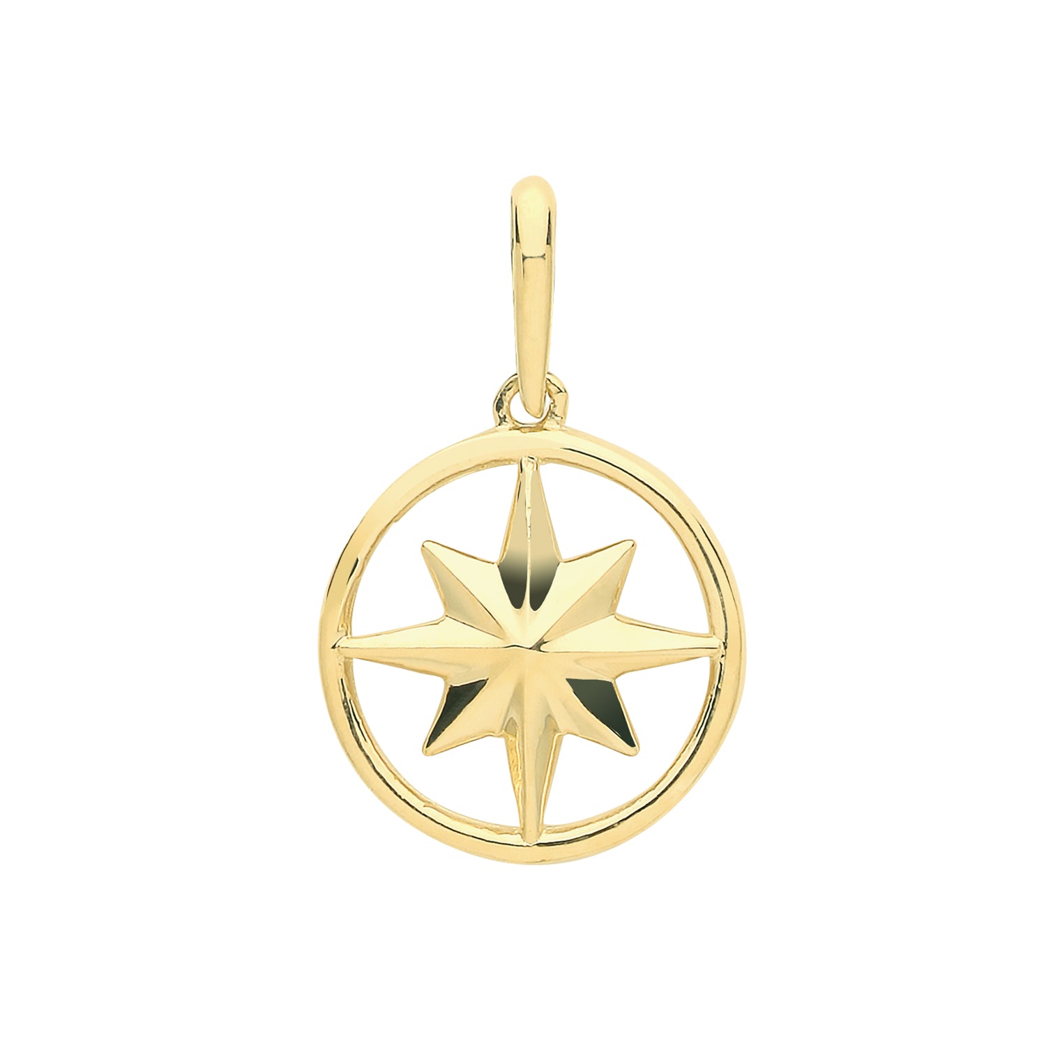 9ct Yellow Gold North Star Compass Pendant