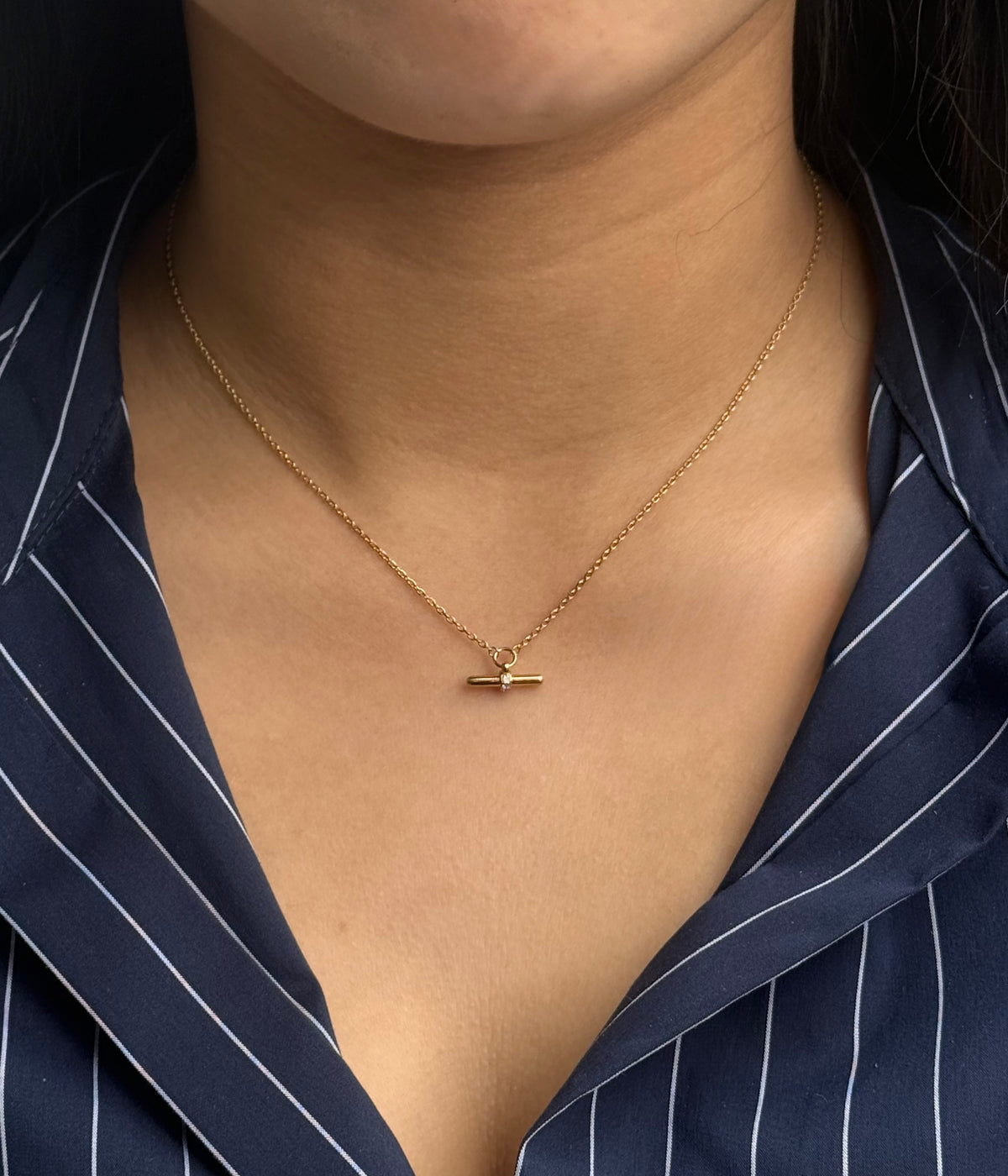 Gold Filled Cz Tbar Necklace
