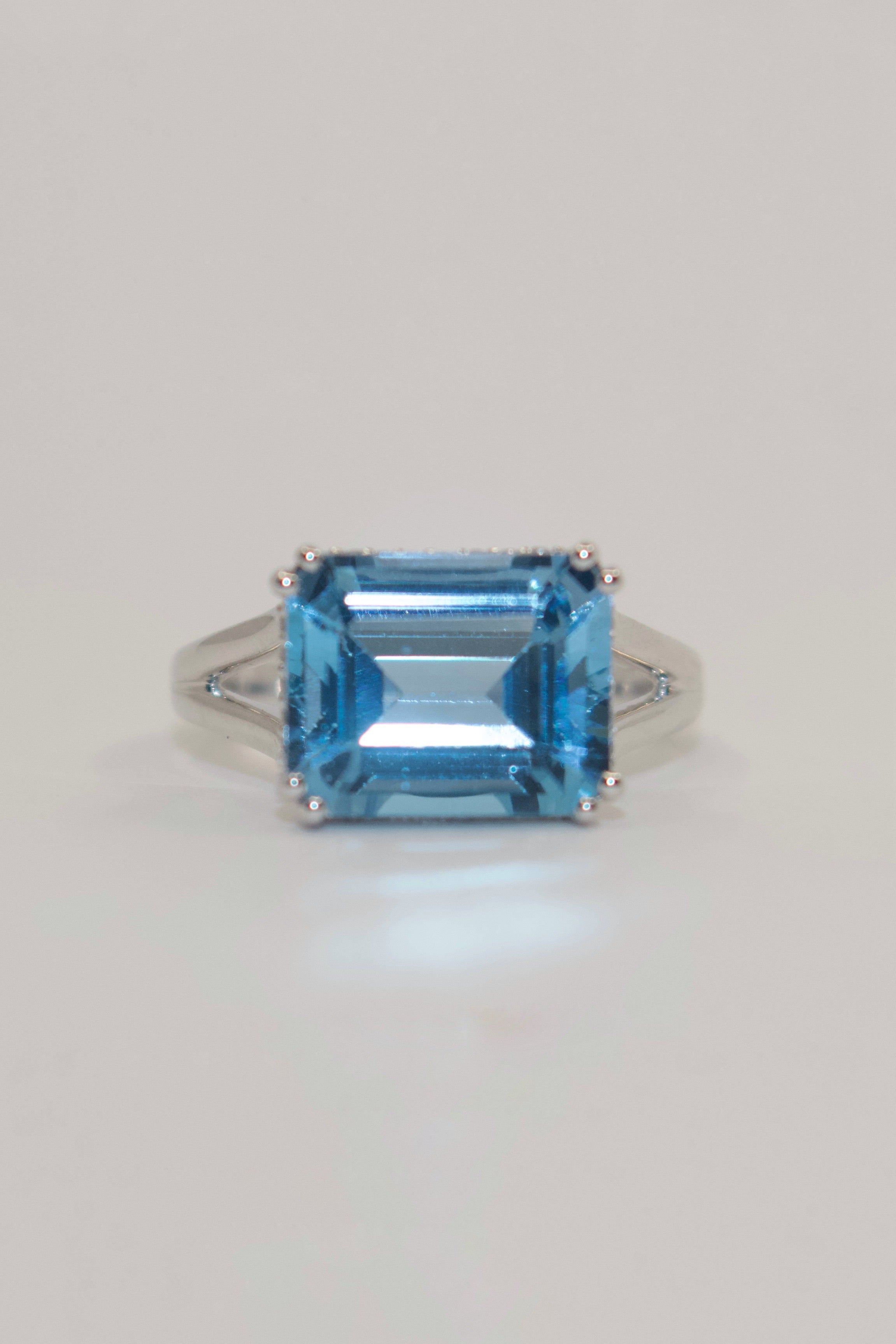 9K White Gold East West Blue Topaz with Diamond Hidden Halo