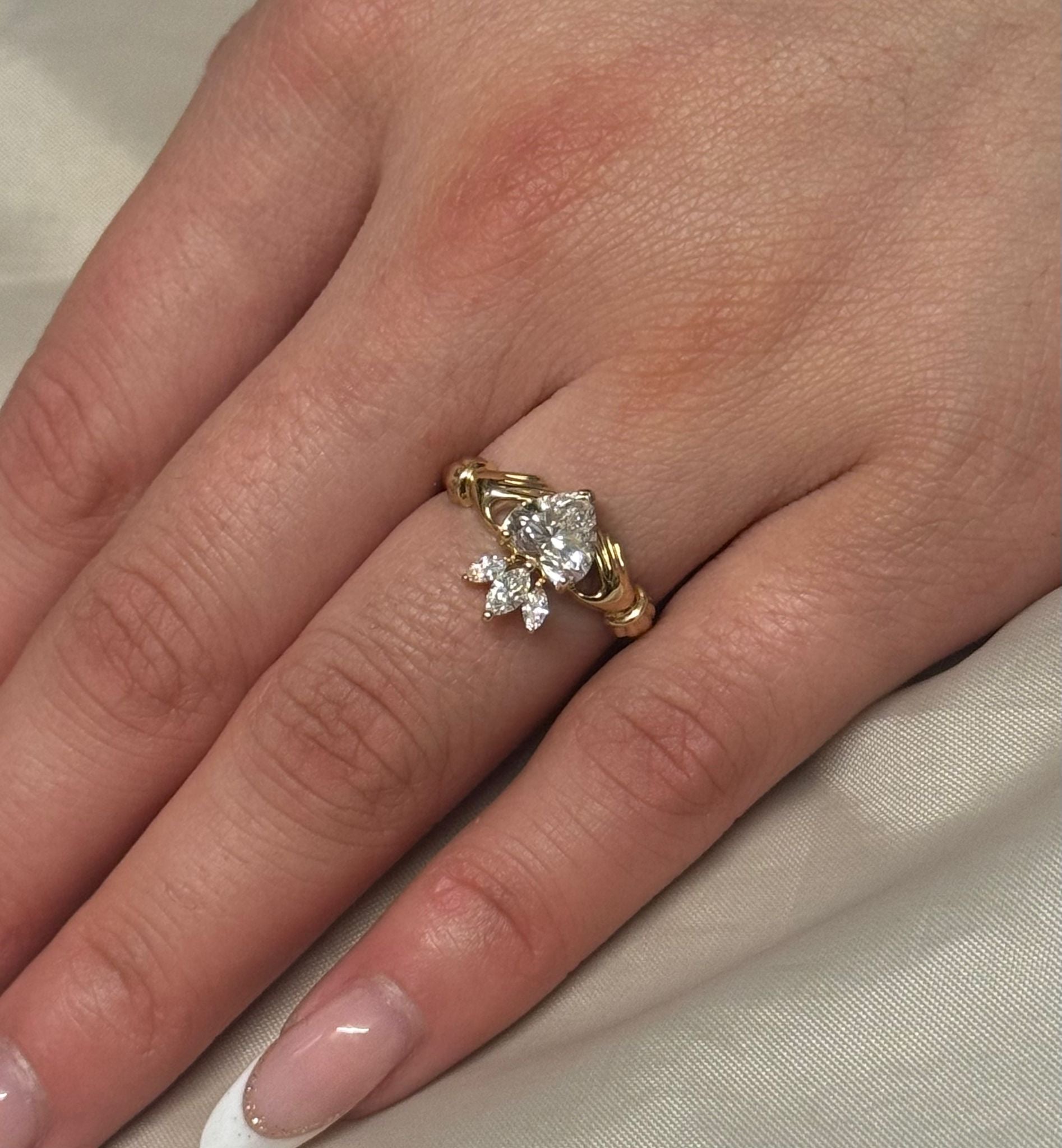 9K Yellow Gold Laboratory Grown Diamond Claddagh Ring