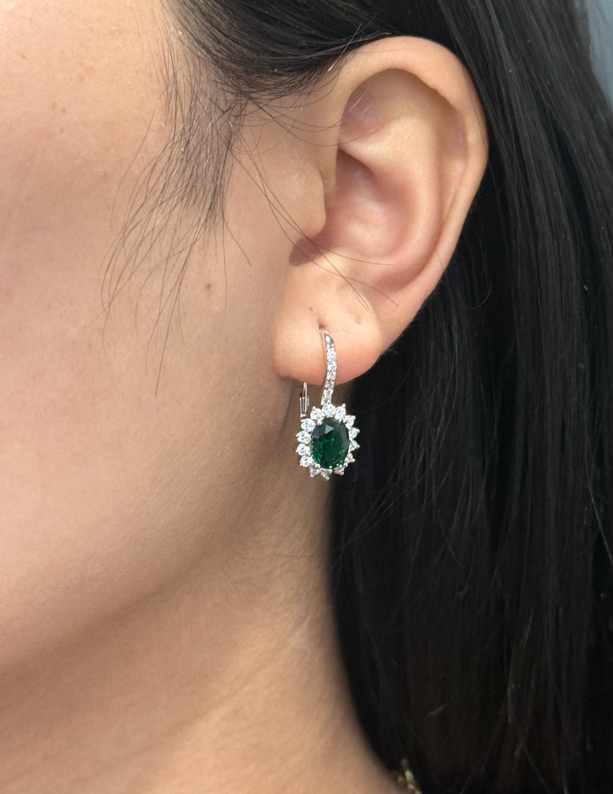 Sterling Silver Green Cluster Drop Earrings