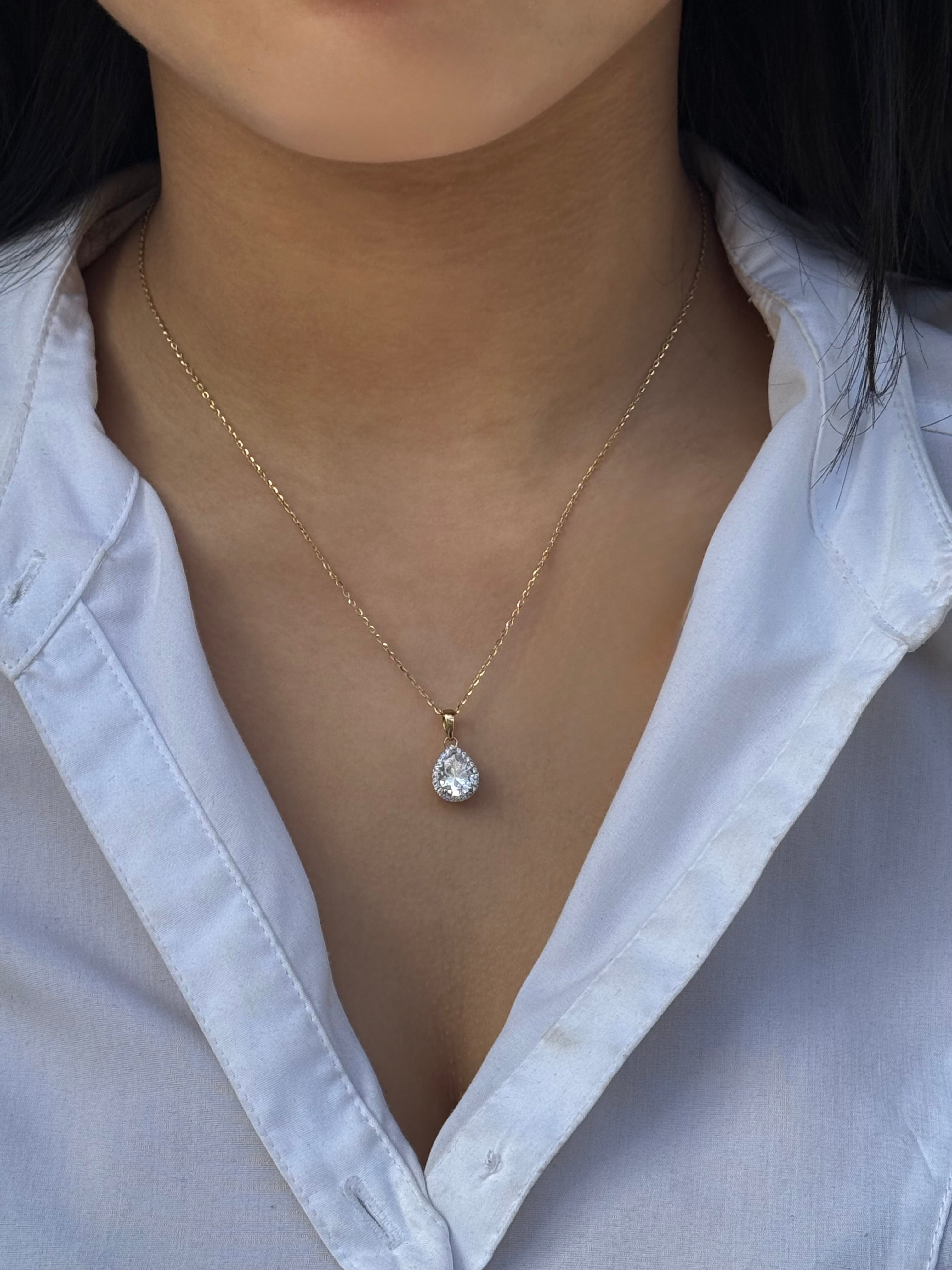 9ct Yellow Gold Pear CZ Halo Pendant
