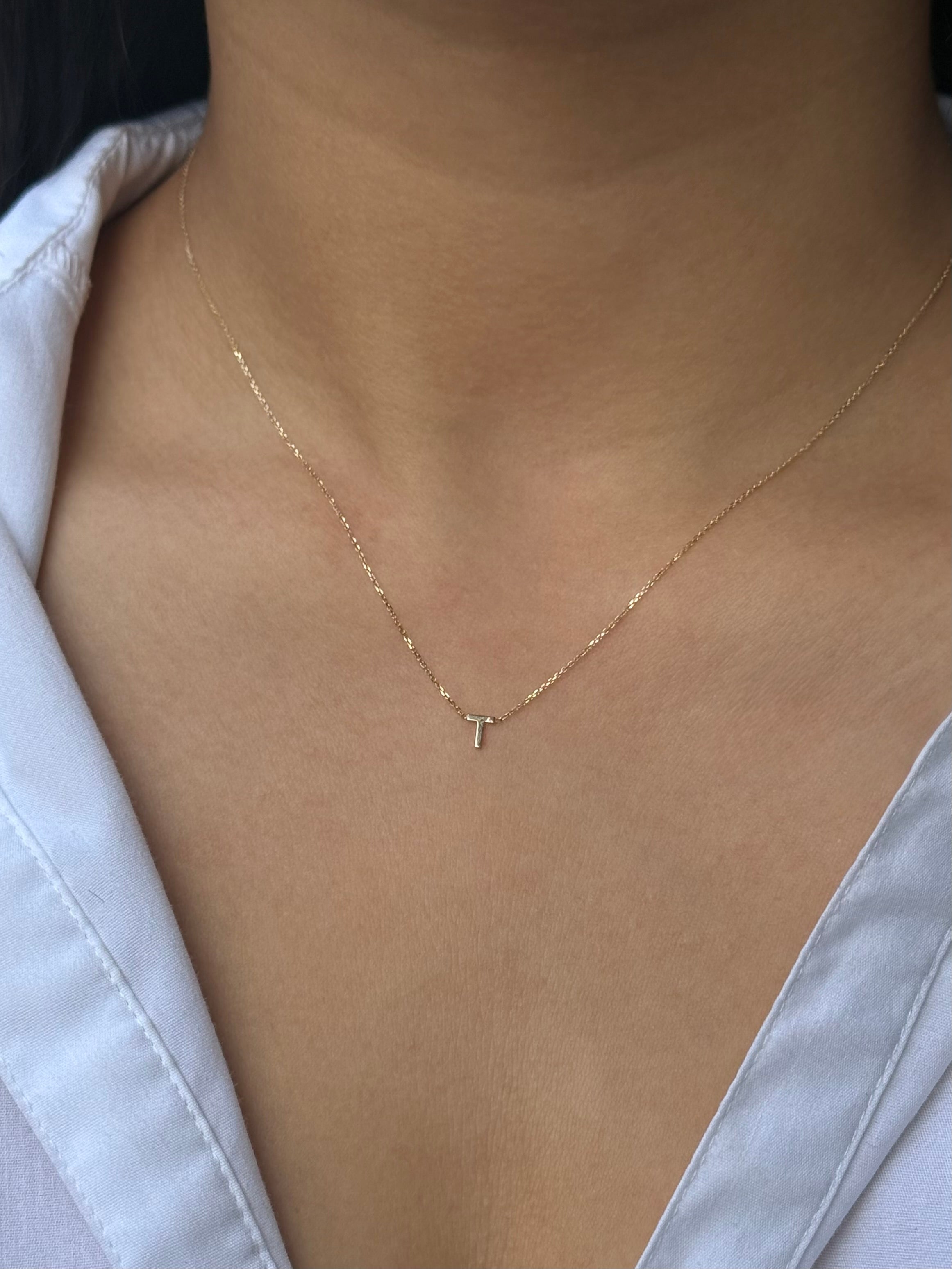 9ct Yellow Gold T Initial Necklace