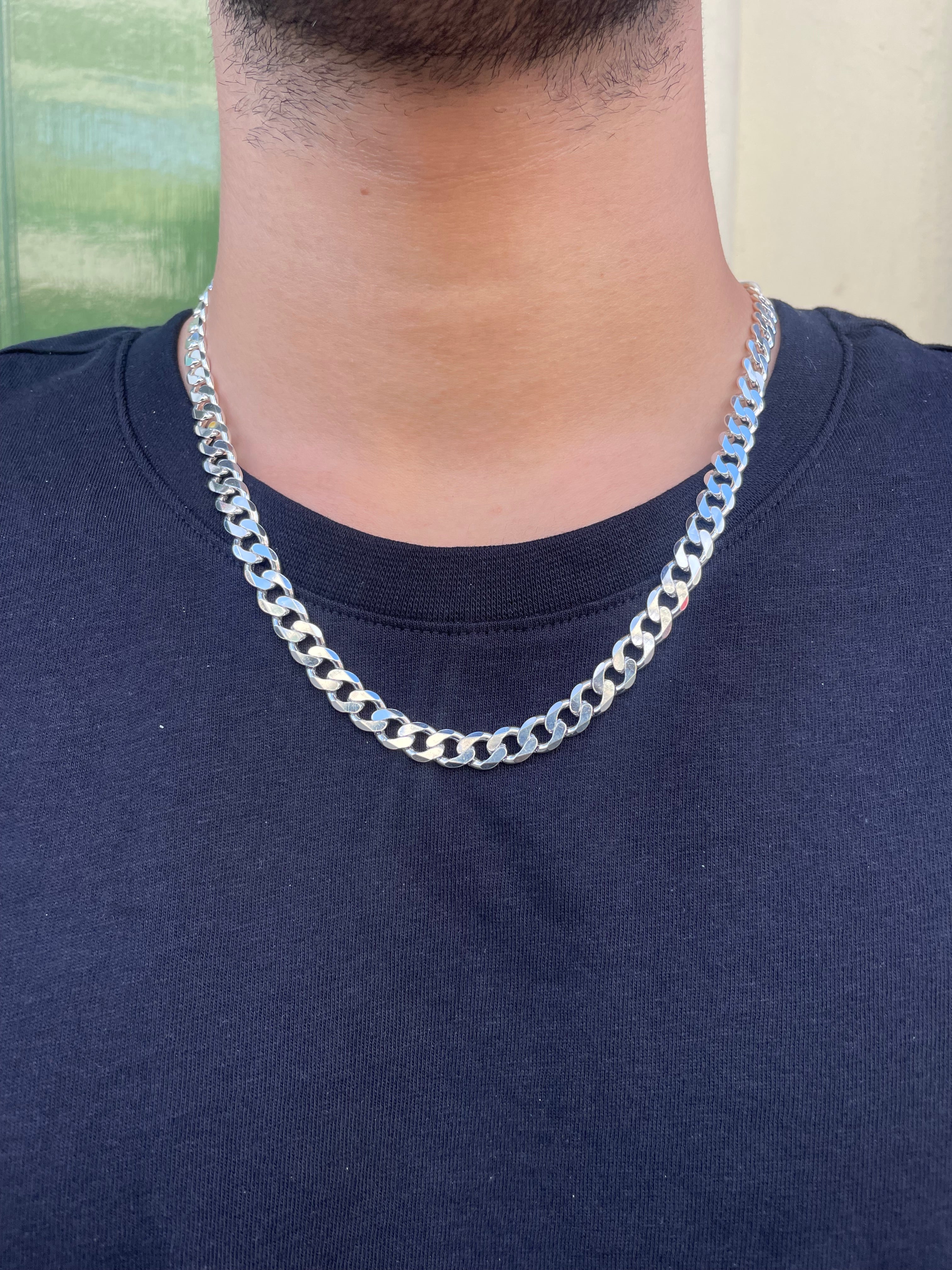 Sterling Silver Mens Large Flat Curb Chain