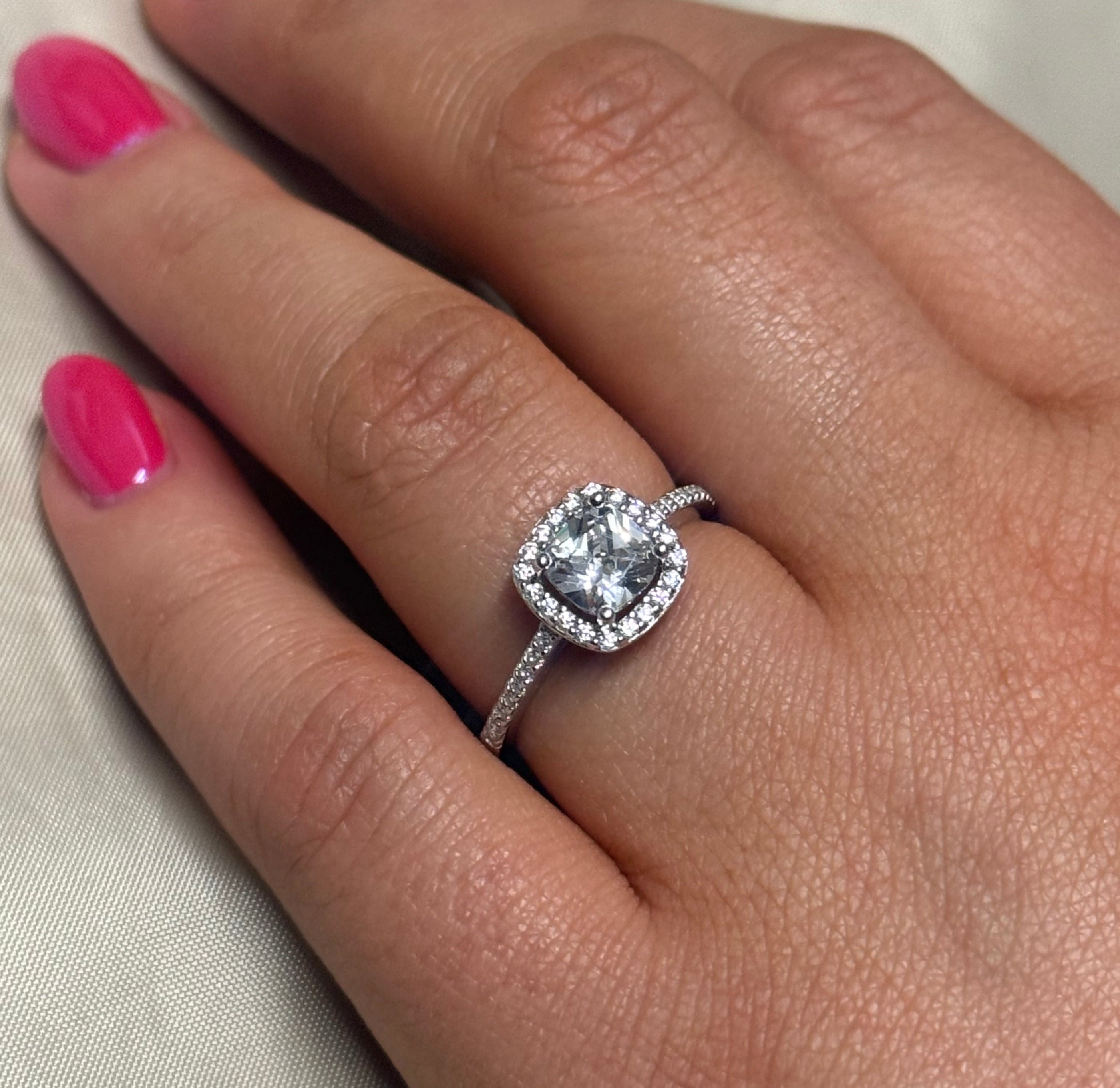 Sterling Silver Cushion CZ Halo with CZ Band