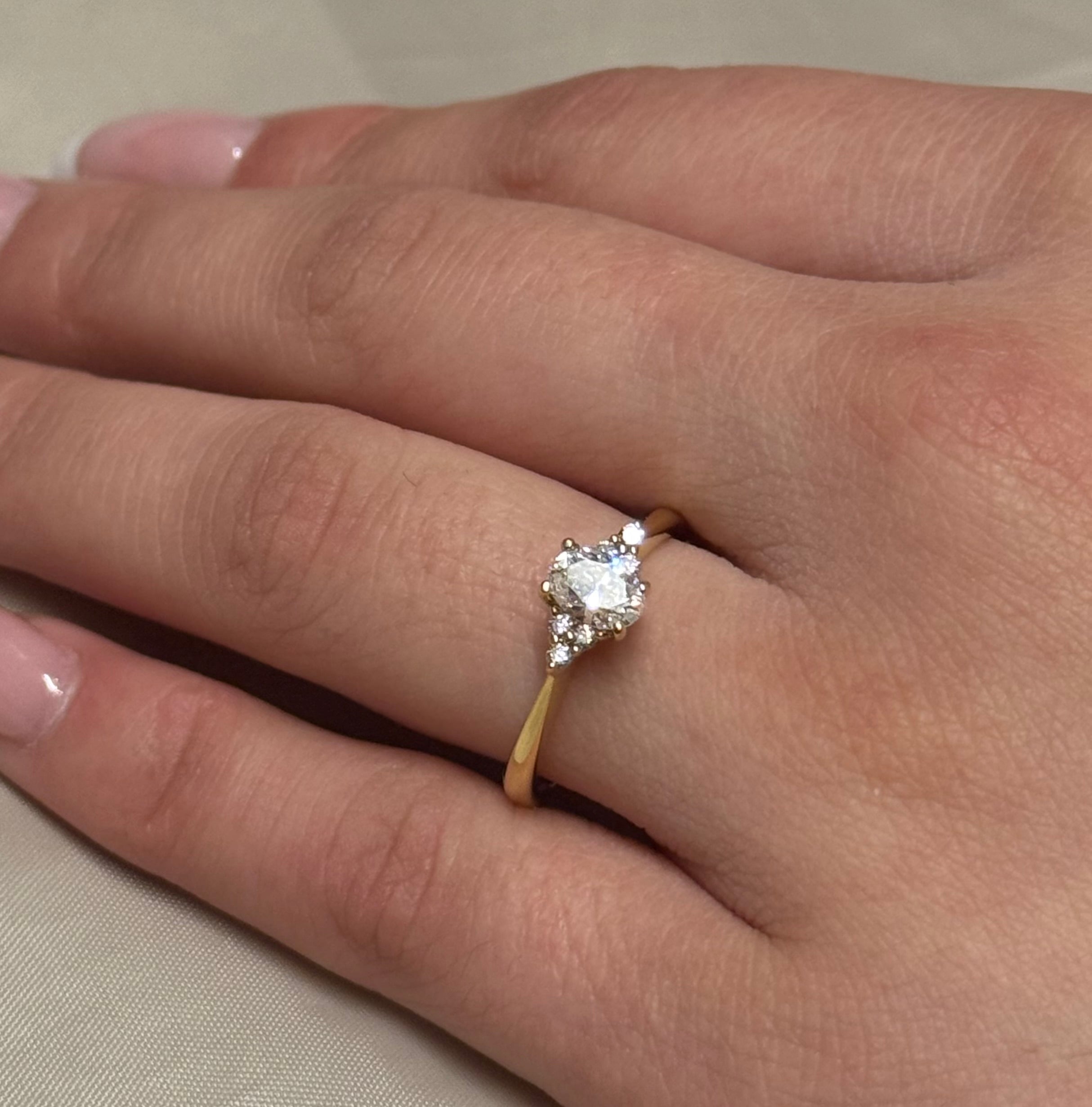 18K Yellow Gold 50pt Oval and Brilliant Diamond Ring