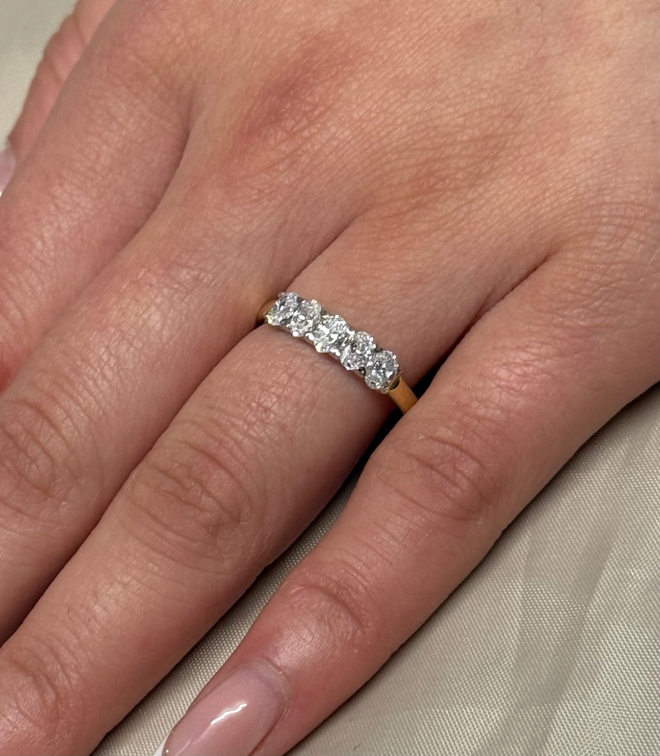 18k Yellow Gold 77pt Oval Five Stone Laboratory Grown Diamond Ring