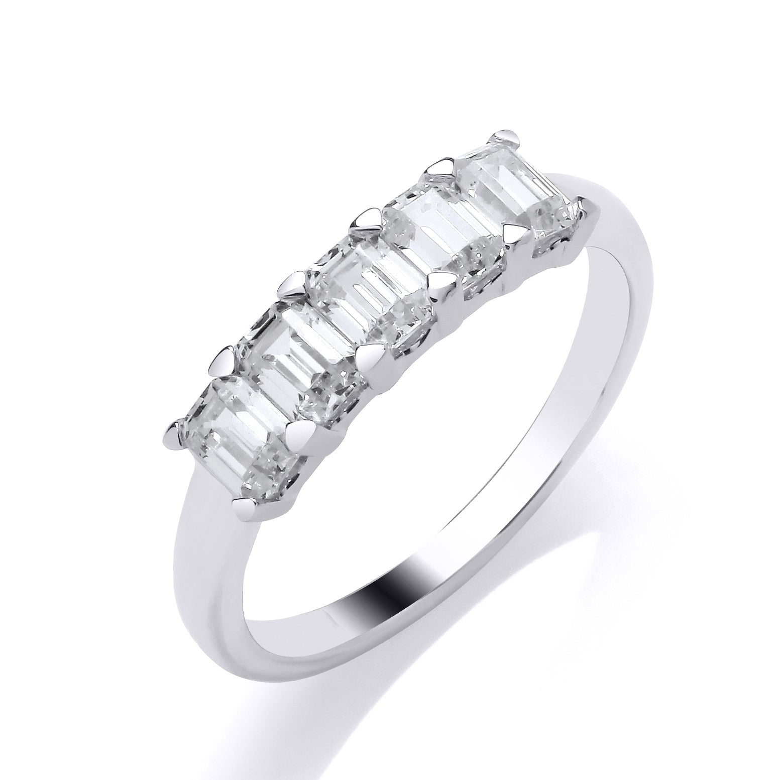 18k White Gold Five Stone Emerald Cut Diamond Eternity Ring