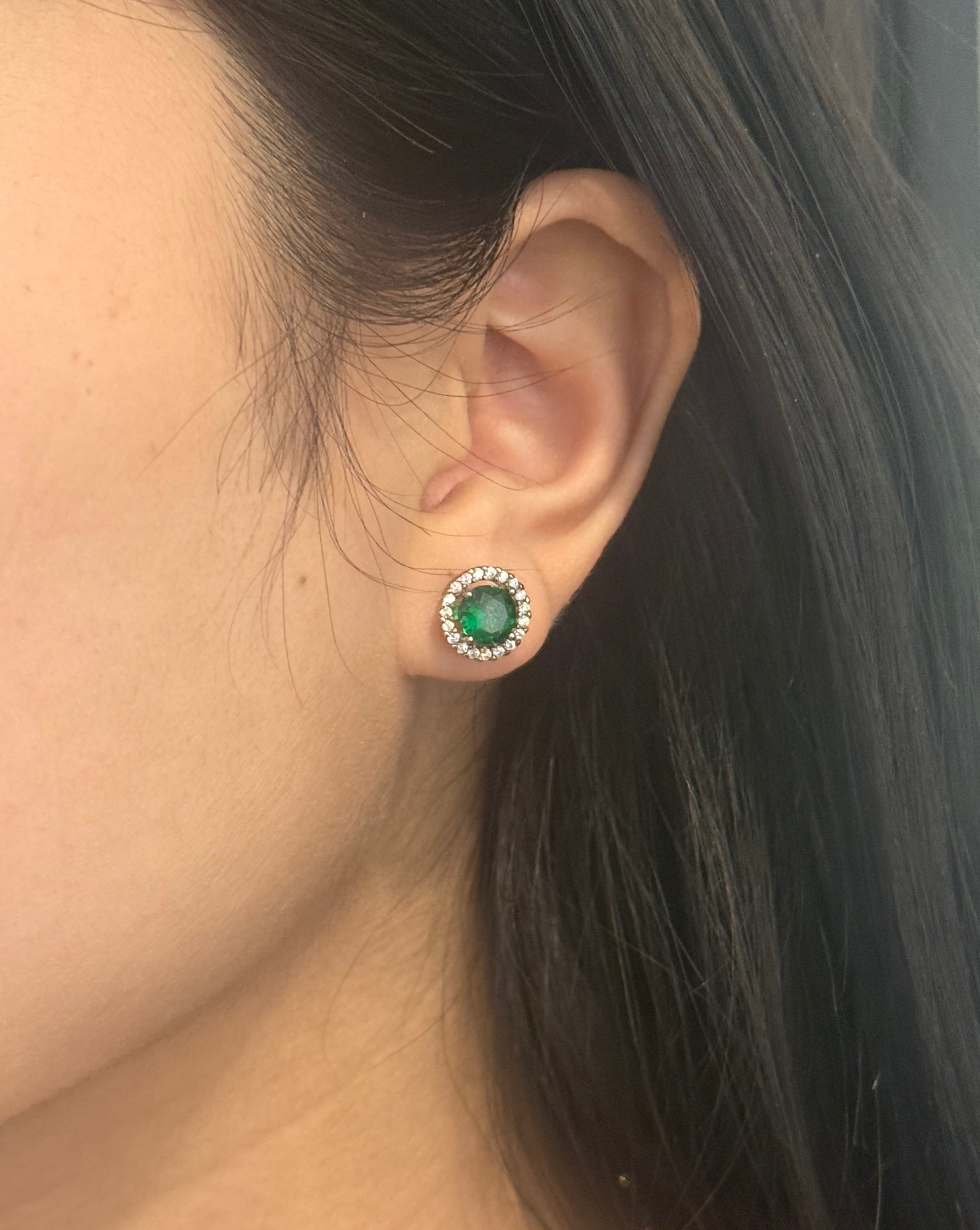 Sterling Silver Green Cz Halo Stud Earrings